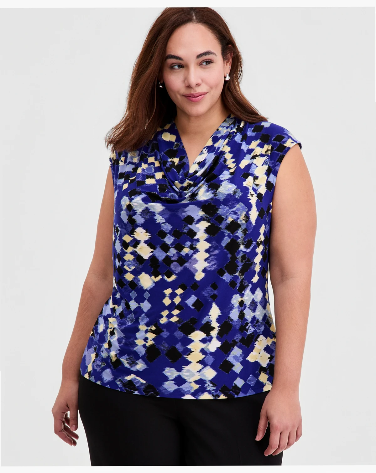 Plus Size Printed Sleeveless Cowl-Neck Top