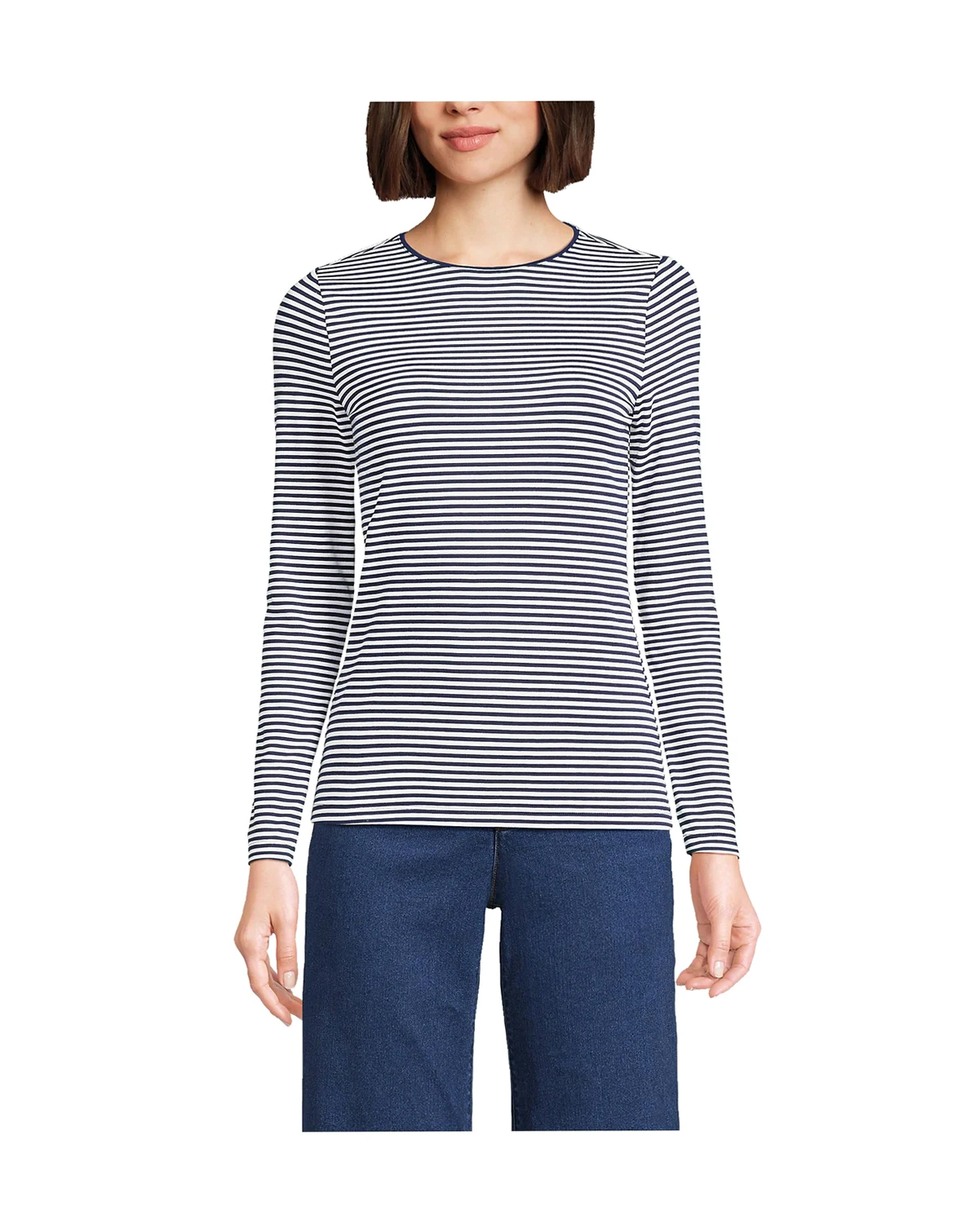 Women's Lightweight Jersey Skimming Long Sleeve Crew Neck T-shirt