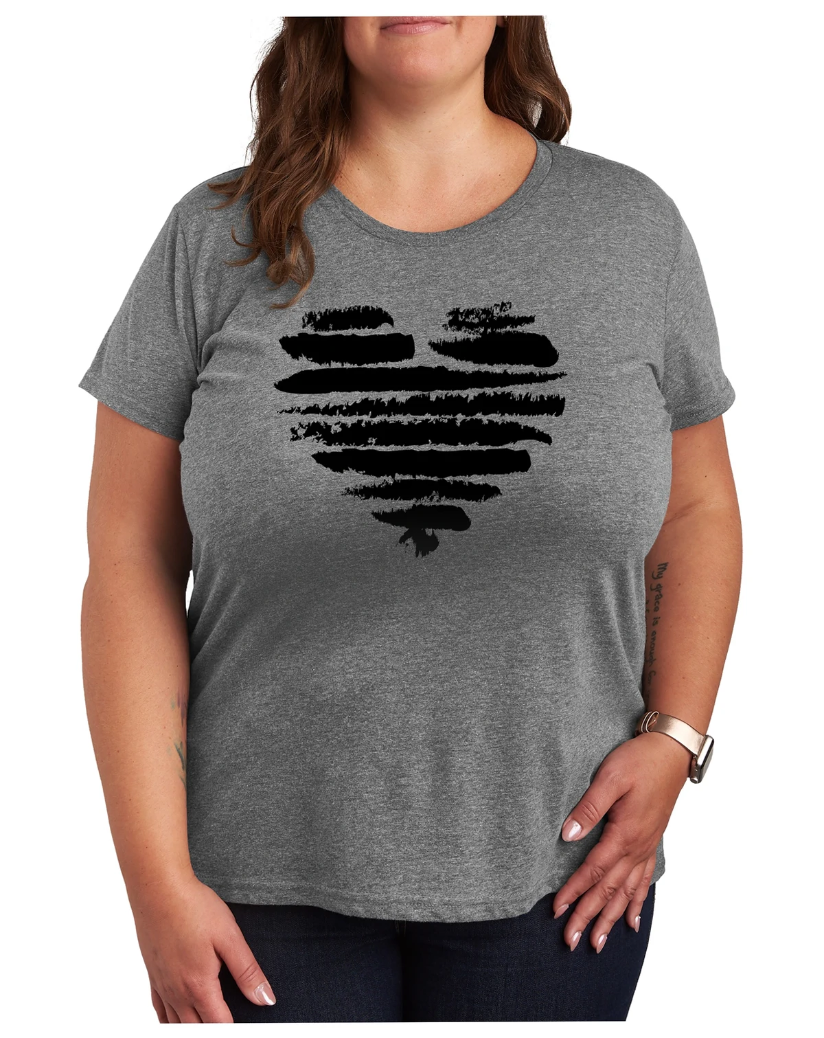 Trendy Plus Size Heart Graphic Crew Neck T-Shirt