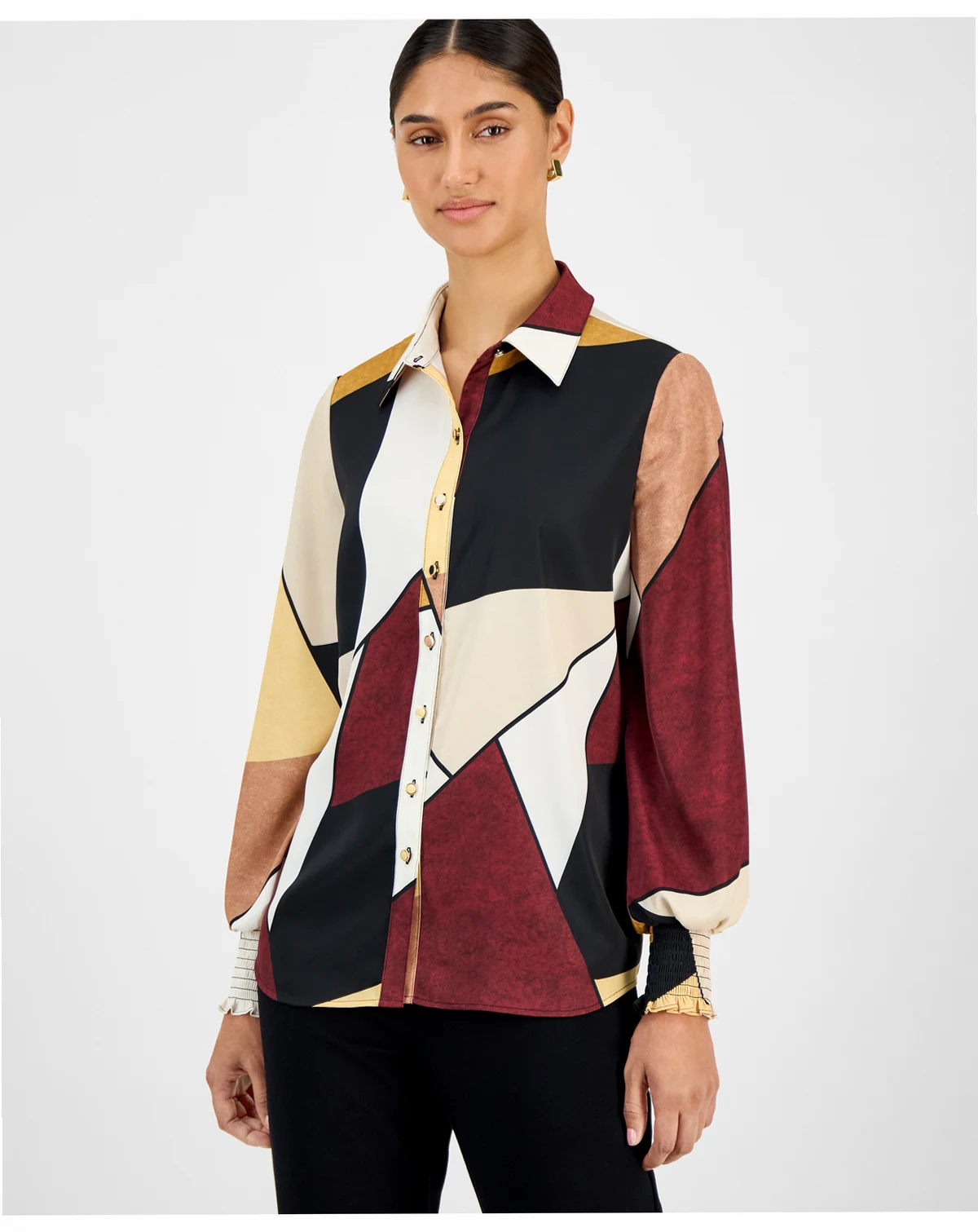 Women's Printed Blouson-Sleeve Shirt