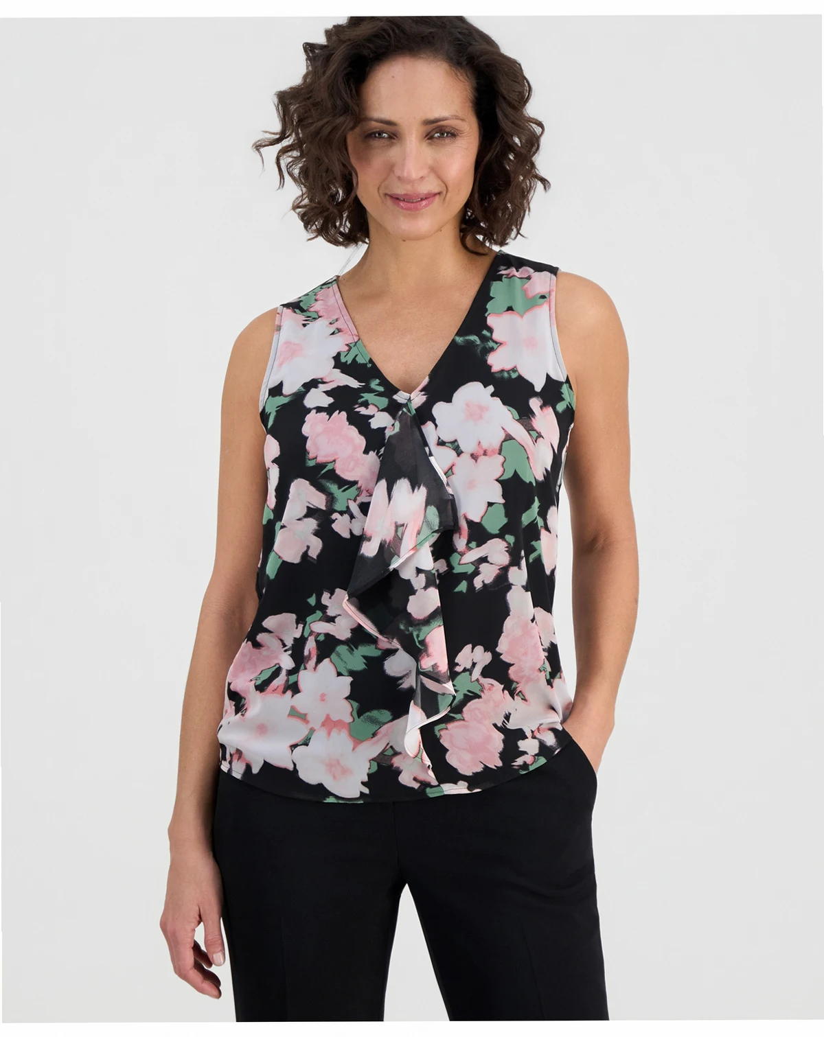 Women's Printed Ruffled Sleeveless Blouse