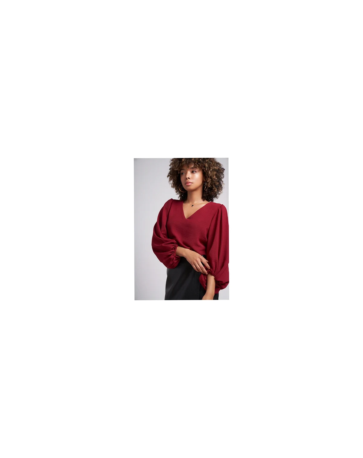 Women's Salem Oversized V-Neck Front Blouse with Balloon Sleeves and Elastic cuff