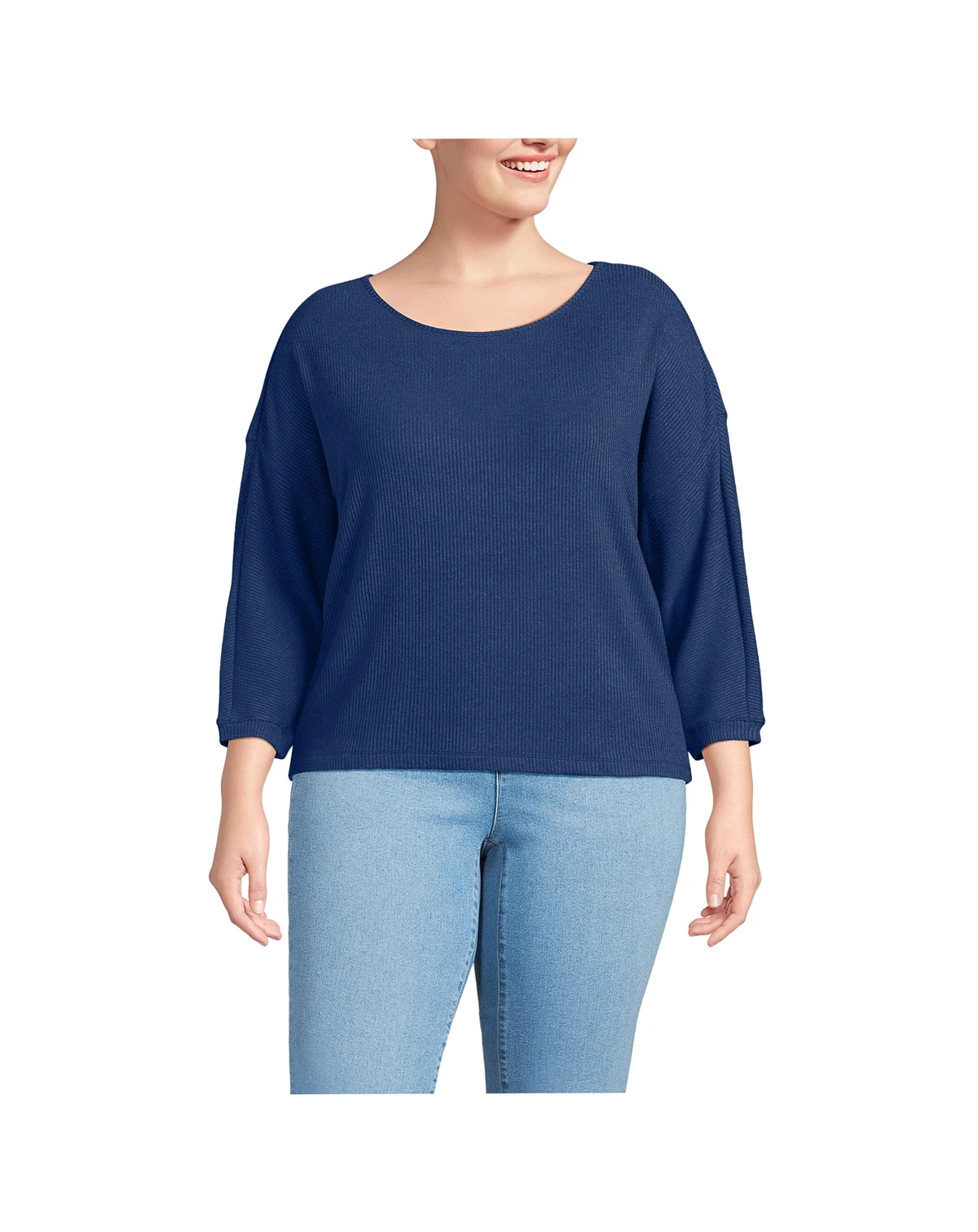 Plus Size 3/4 Sleeve Cozy Rib Dolman Top