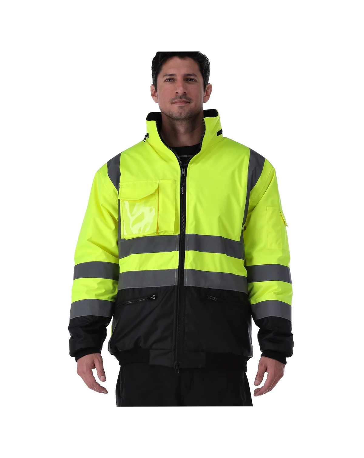 Big & Tall HiVis Waterproof Bomber Jacket - Extreme Cold Protection, High-Visibility, Fleece-Lined, Rollout Hood