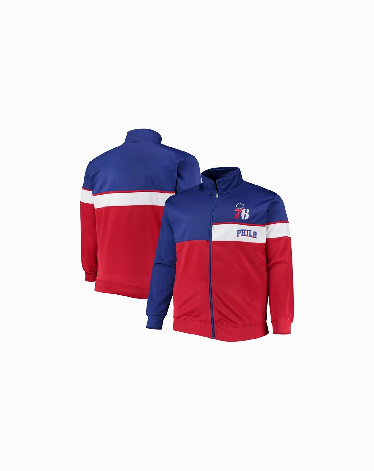Men's Royal, Red Philadelphia 76ers Big and Tall Pieced Body Full-Zip Track Jacket