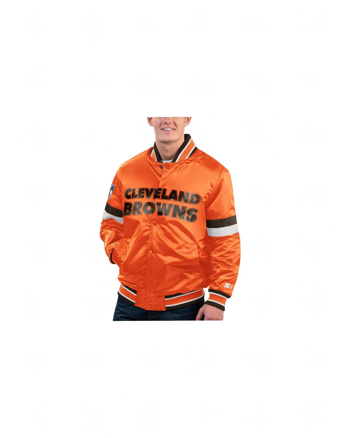 Men's Orange Distressed Cleveland Brown Gridiron Classics Home Game Satin Full-Snap Varsity Jacket