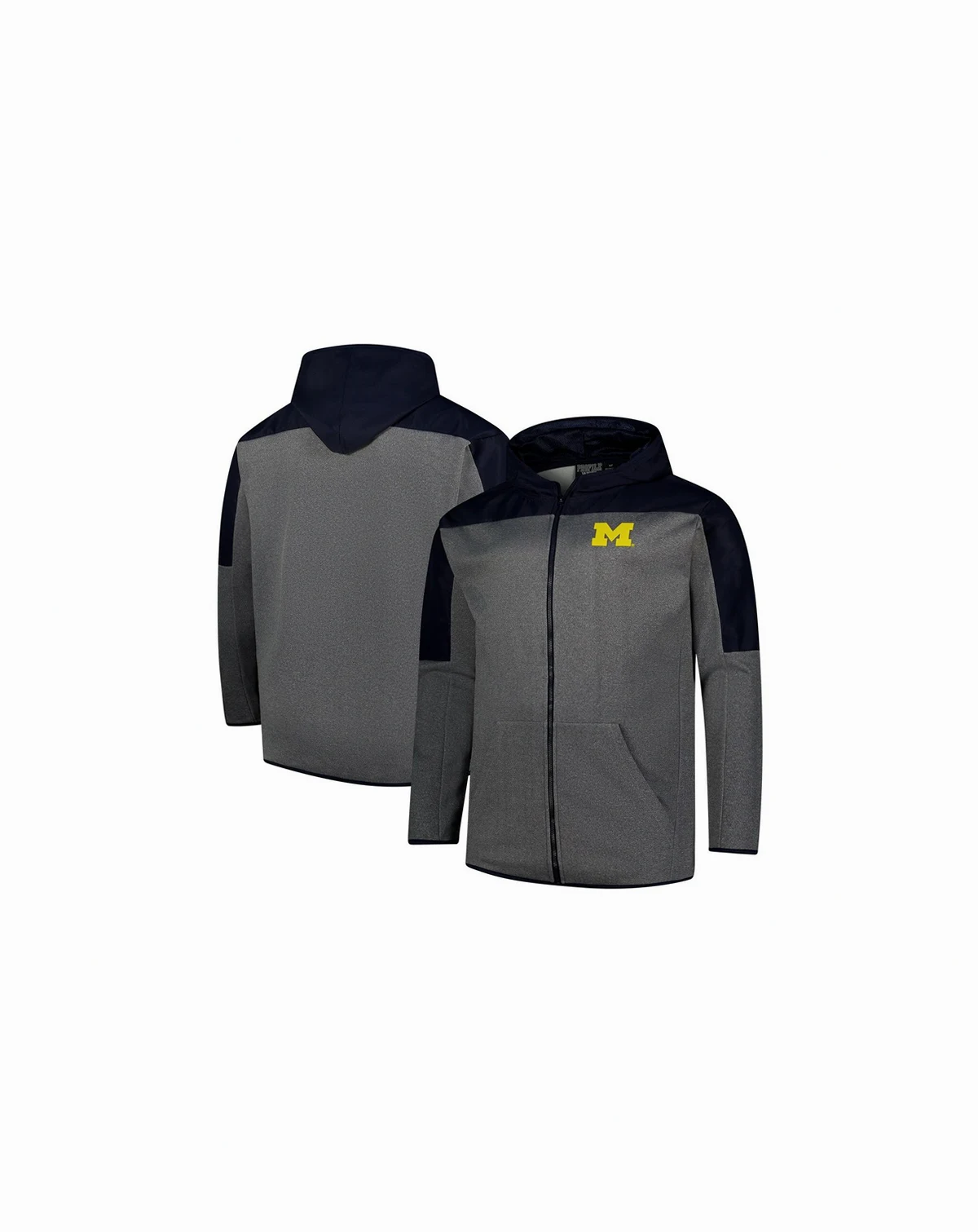 Men's Navy, Gray Michigan Wolverines Big Tall Pieced Full-Zip Hoodie Jacket