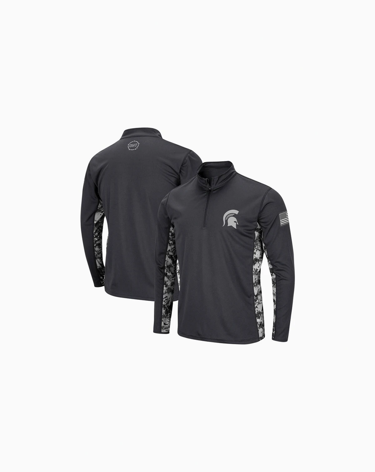 Men's Charcoal Michigan State Spartans OHT Military-Inspired Appreciation Digi Camo Quarter-Zip Jacket
