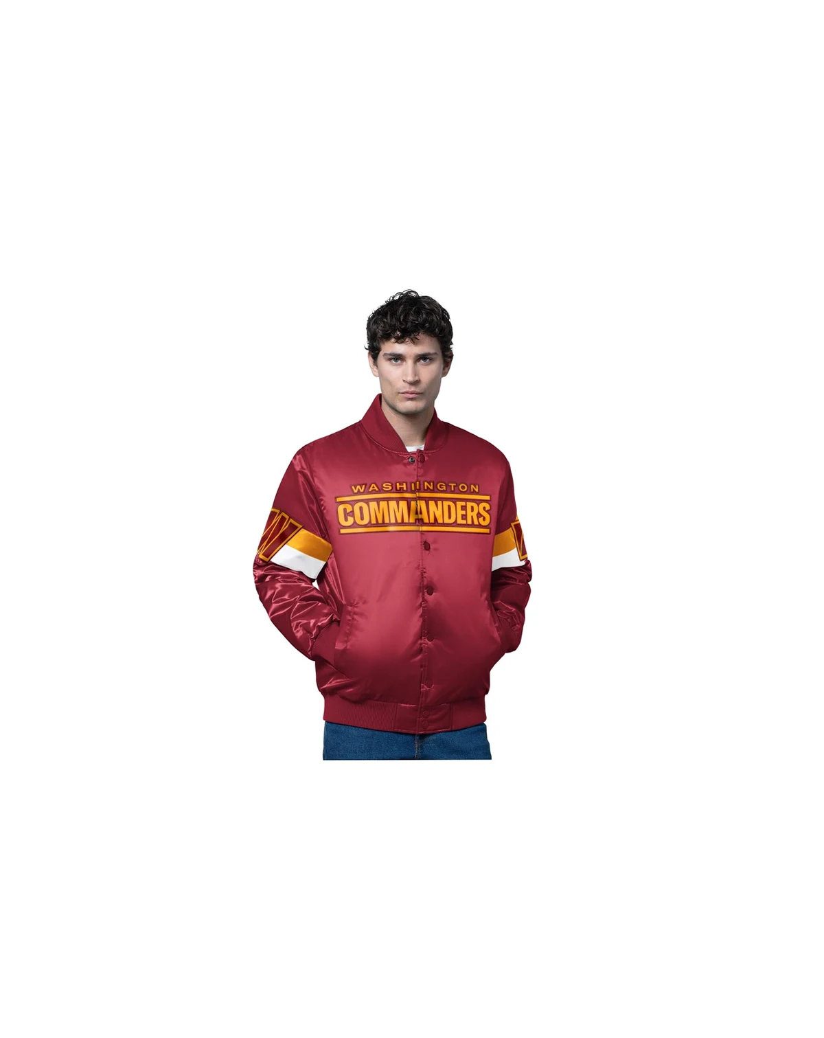 Men's Burgundy Washington Commanders Triple Option Satin Varsity Full-Snap Jacket