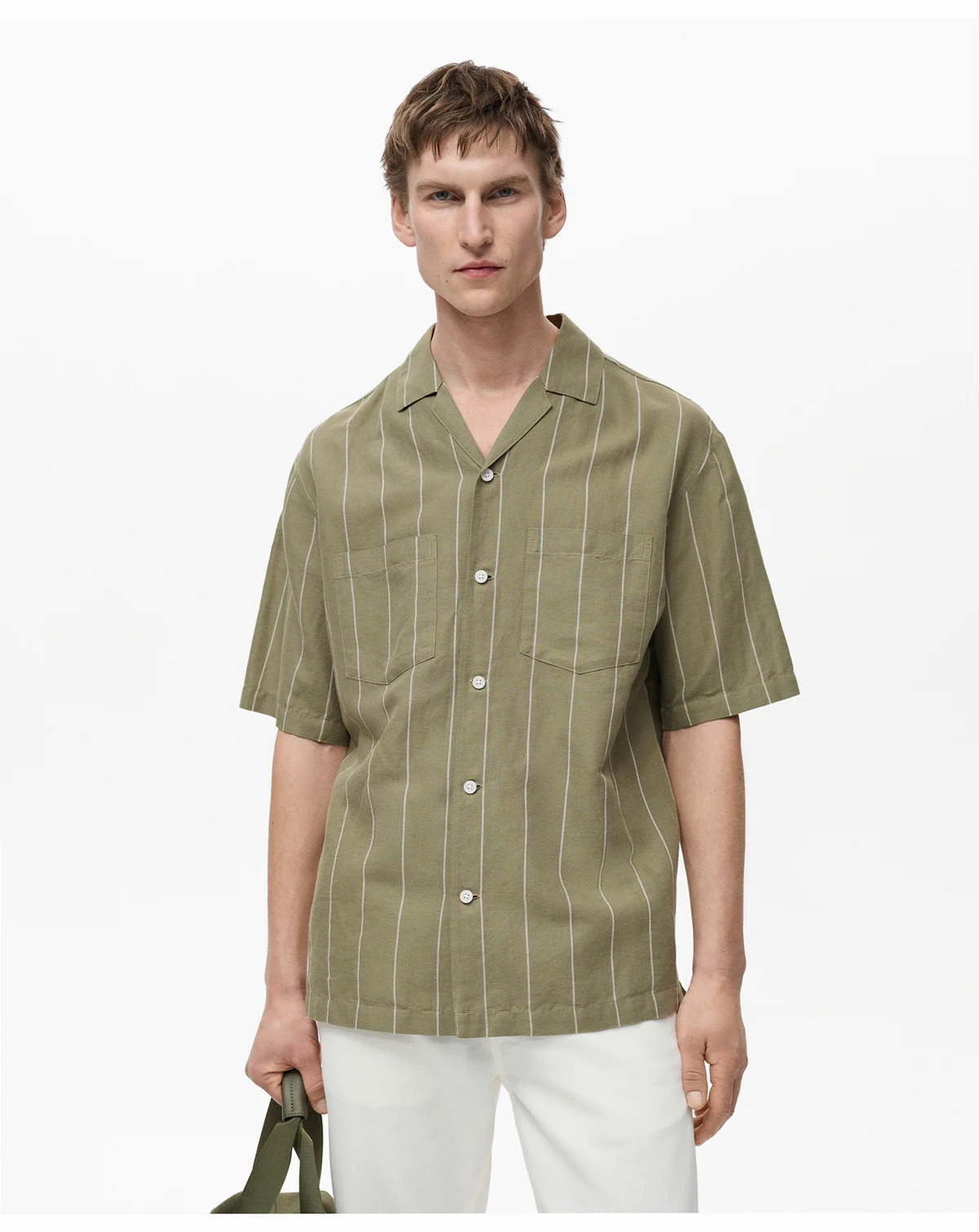 Men's Linen Pinstripe Bowling Shirt