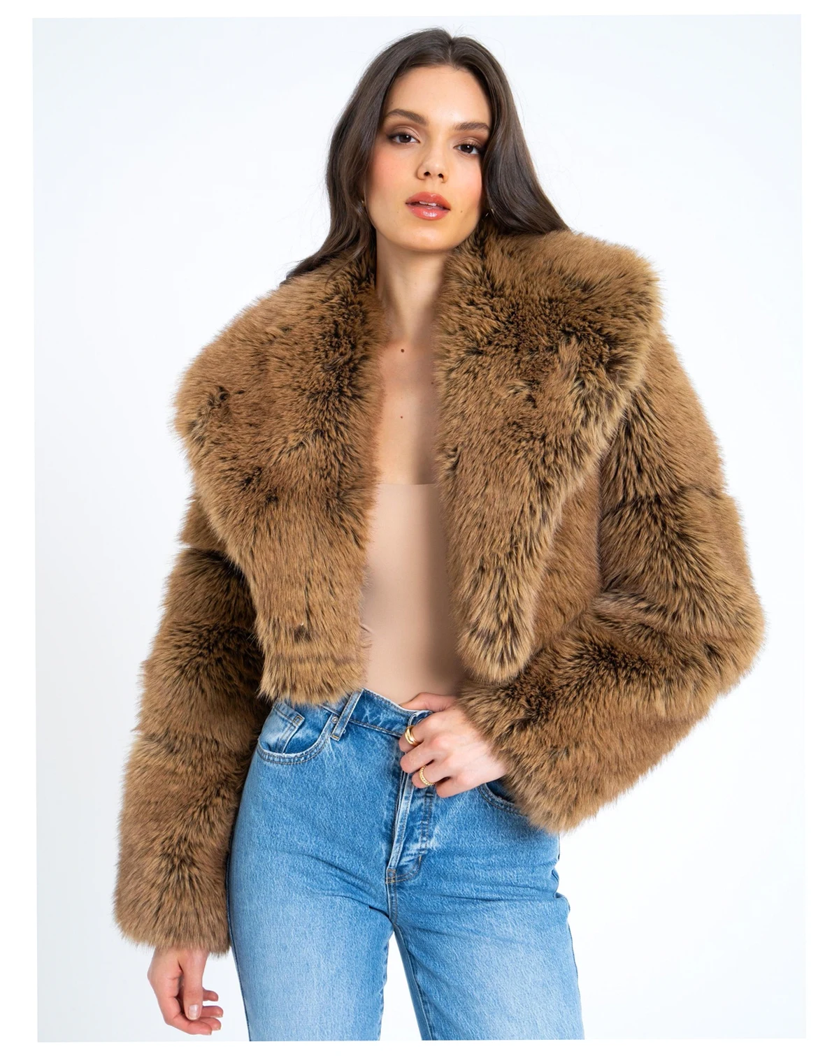 Women Yadavi Brown Faux Fur Cropped Jacket