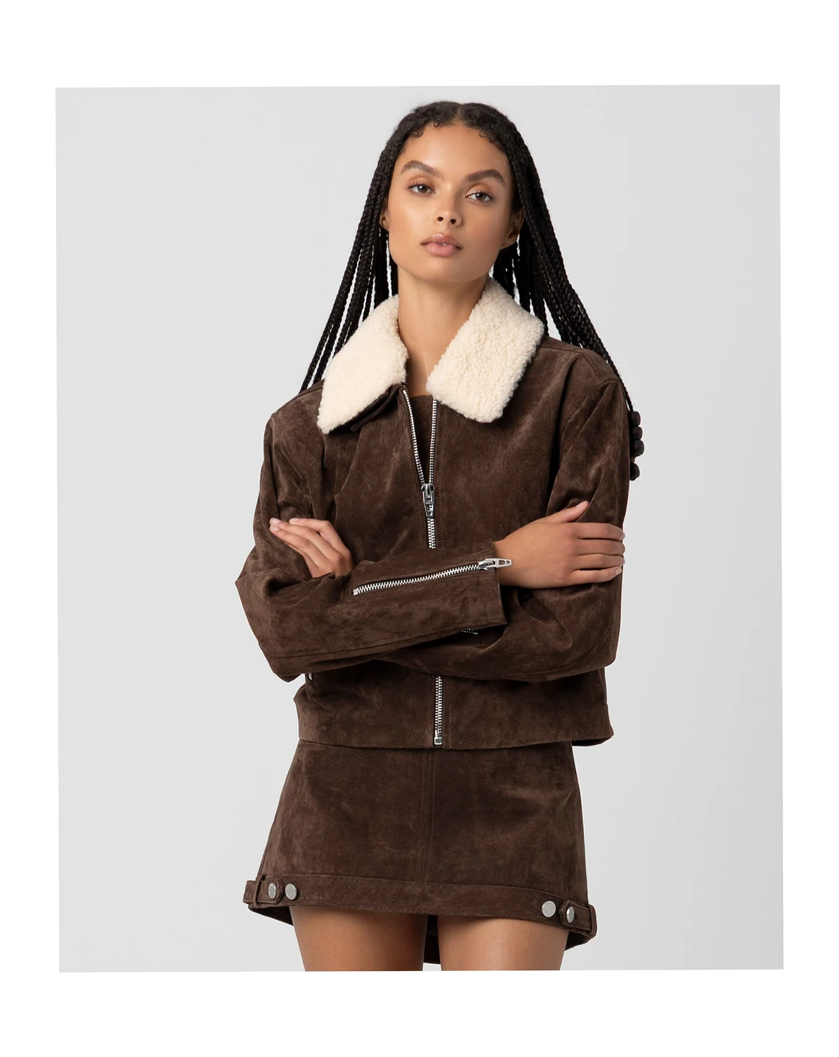 Women's Suede Sherpa Collar Jacket