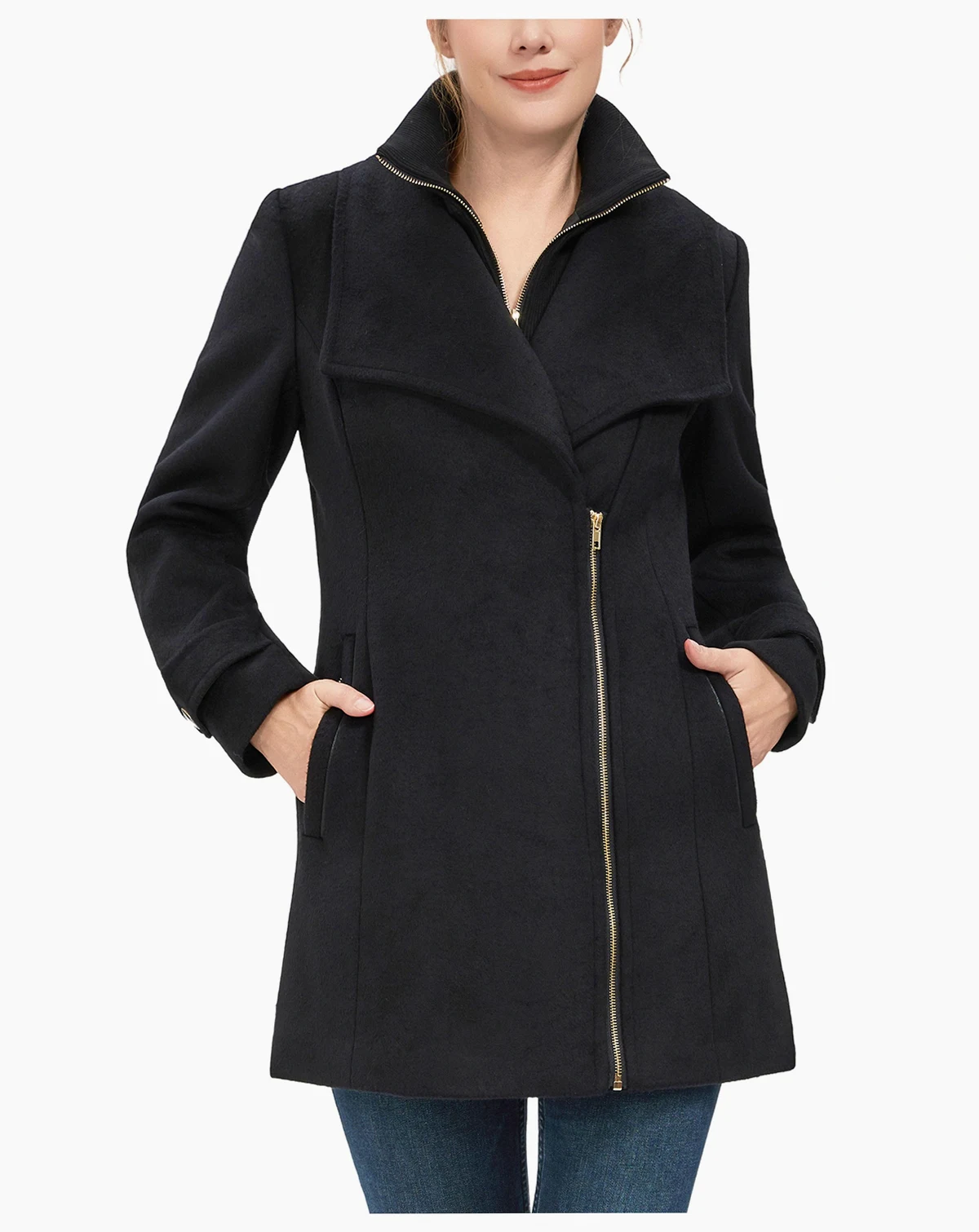 Women's Kinsley Wool Blend Zip Front Walking Coat