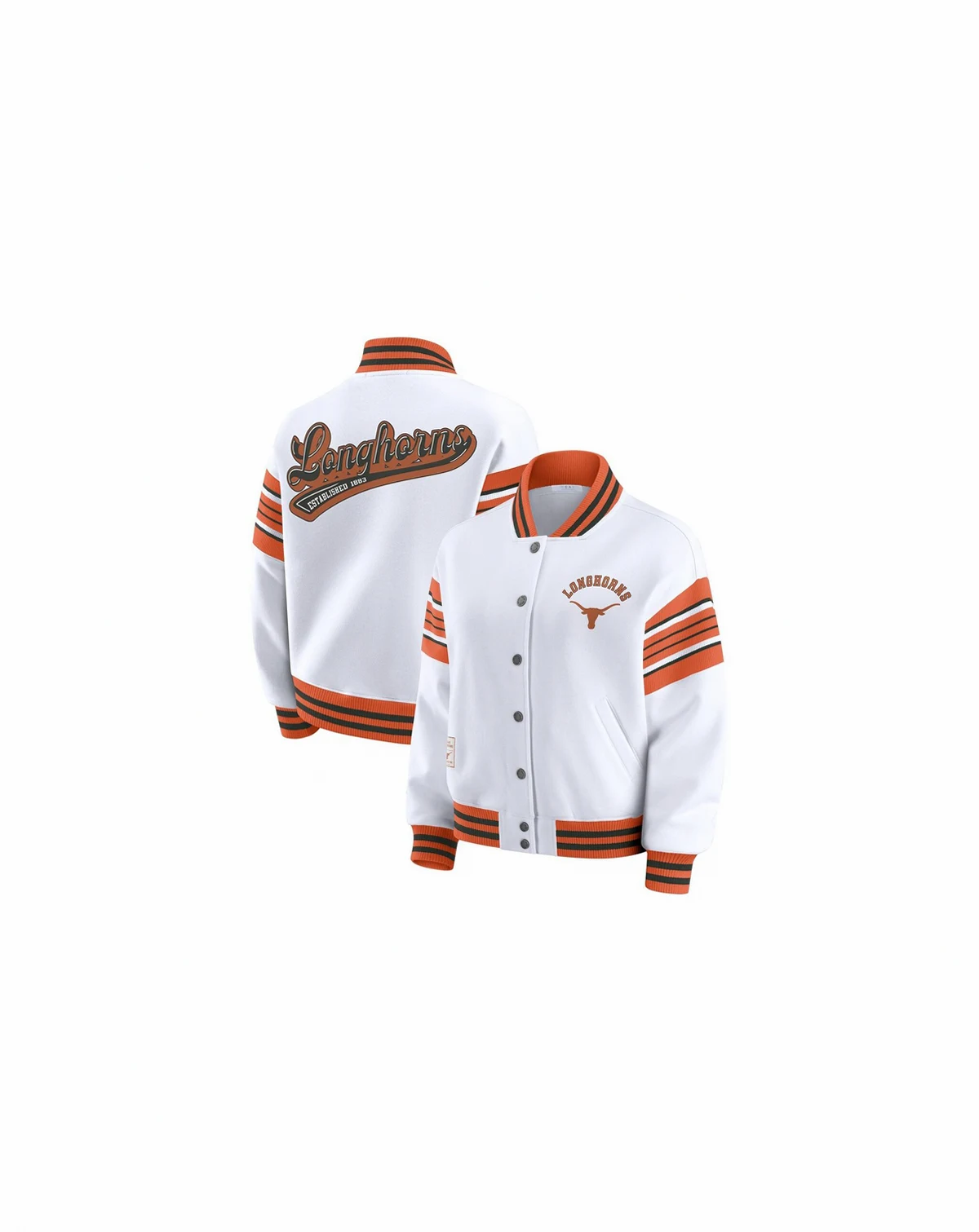 Women's White/Texas Orange Texas Longhorns Satin Stitch Full-Snap Fleece Sweatshirt Jacket