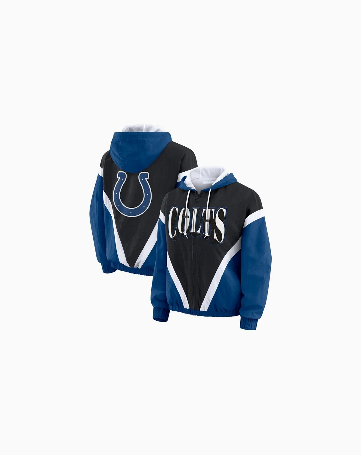 Women's Black/Royal Indianapolis Colts Plus Size Retro Crinkle Full-Zip Hoodie Windbreaker Jacket