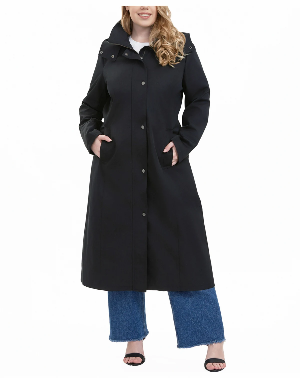 Women's Plus Size Hooded Long Rain Coat