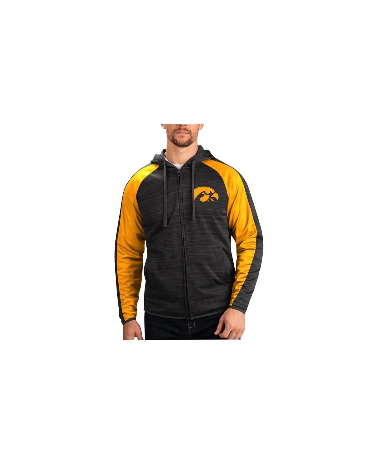Men's Black Iowa Hawkeyes Neutral Zone Raglan Full-Zip Track Jacket Hoodie