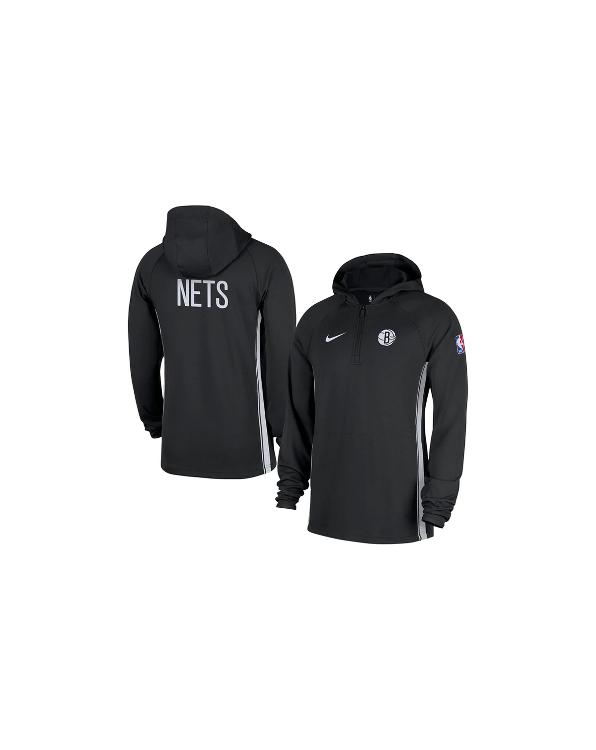 Men's Black Brooklyn Nets Authentic On Court Zone Quarter-Zip Dri-FIT Hoodie Jacket