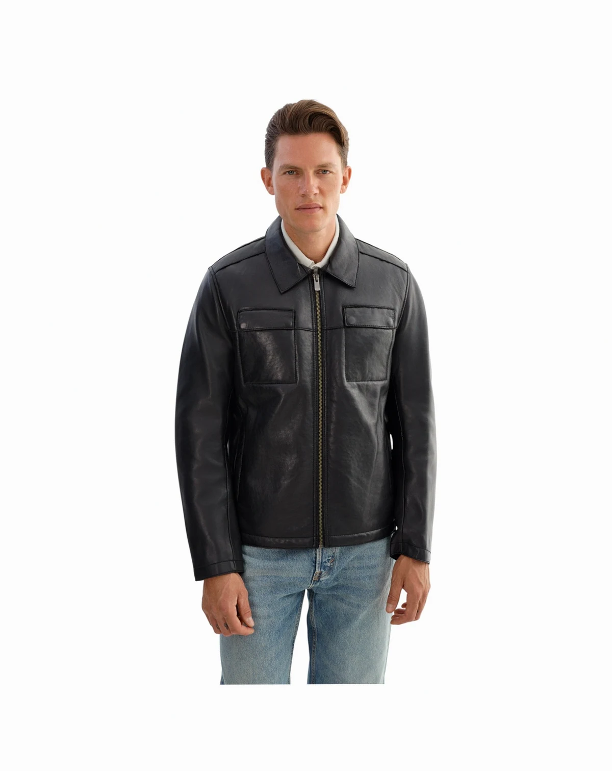 Men's Capp Leather Shirt Jacket with Bonded Faux Shearling