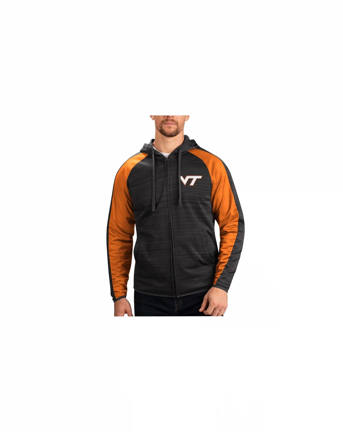 Men's Black Virginia Tech Hokies Neutral Zone Raglan Full-Zip Track Hoodie Jacket