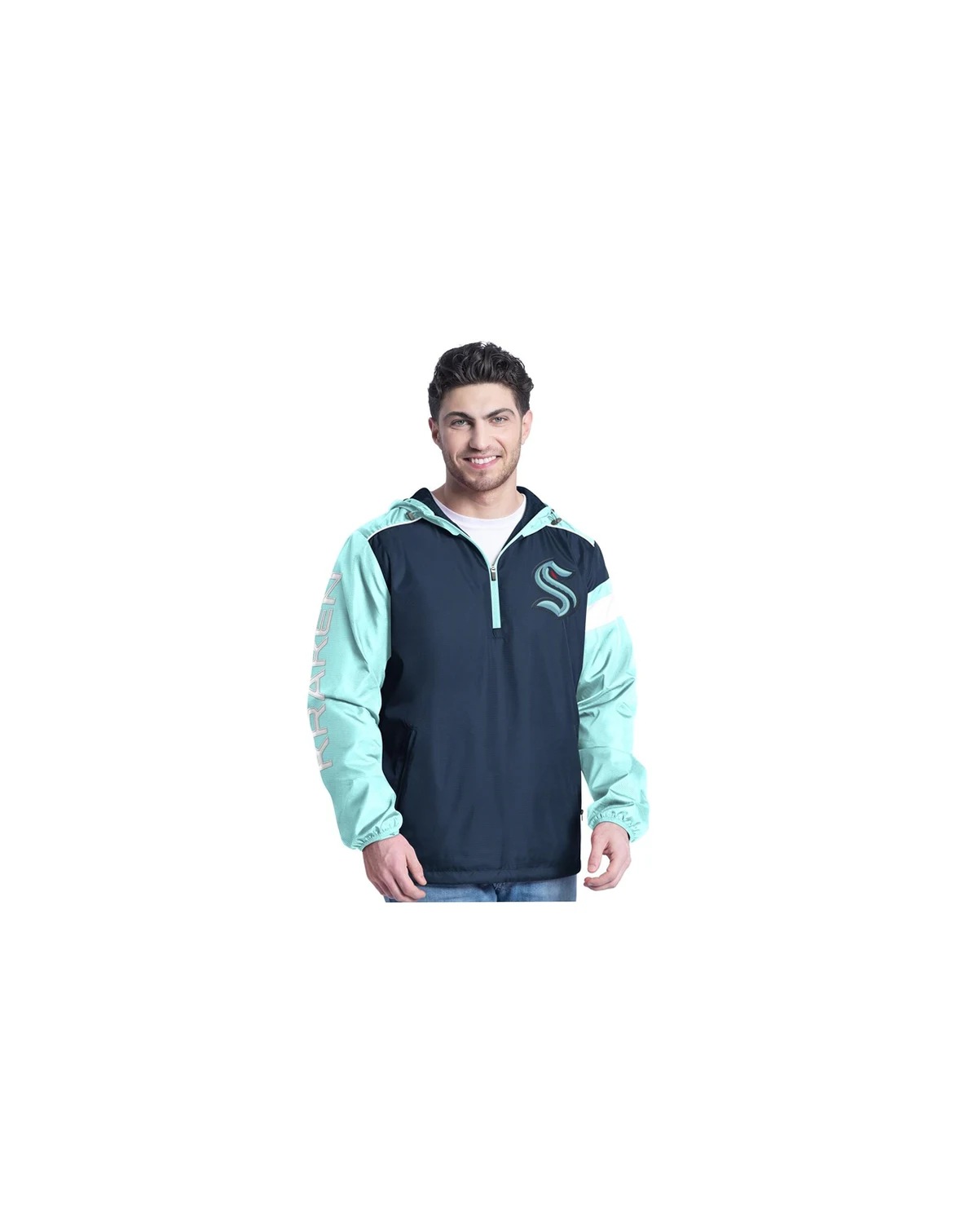 Men's Deep Sea Blue/Light Blue Seattle Kraken Lateral Half-Zip Hoodie Jacket