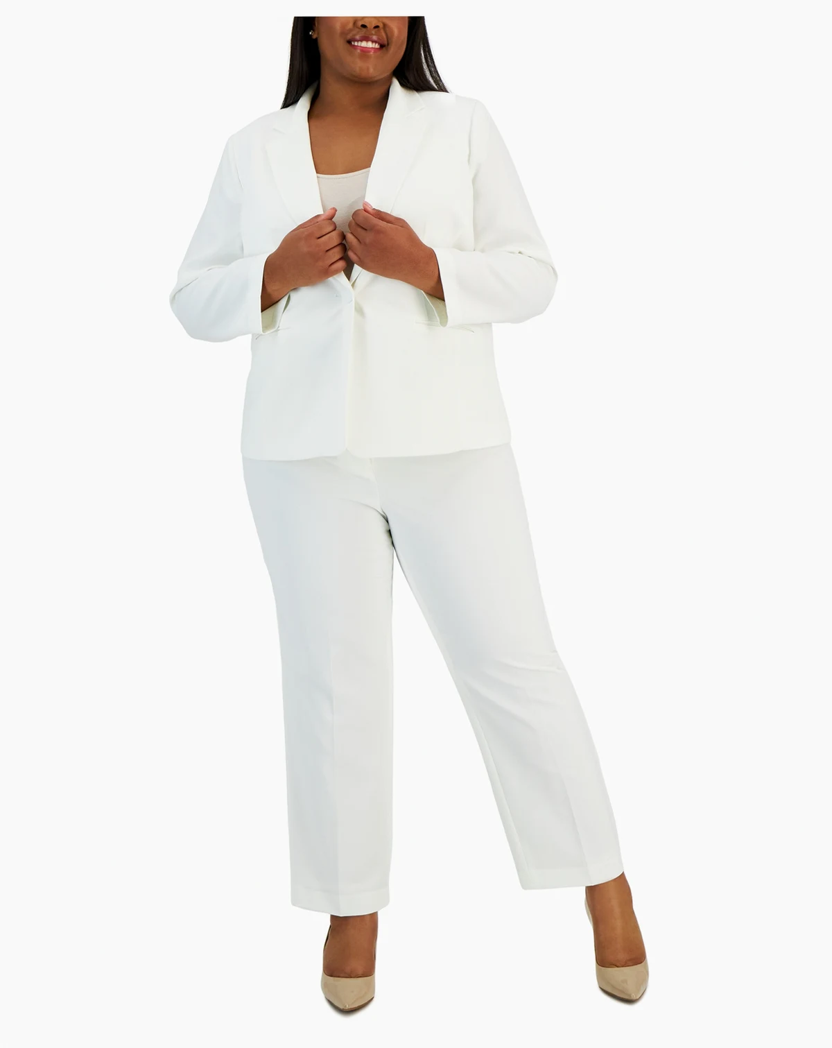 Plus Women's Notched-Lapel Blazer Pants Suit Set