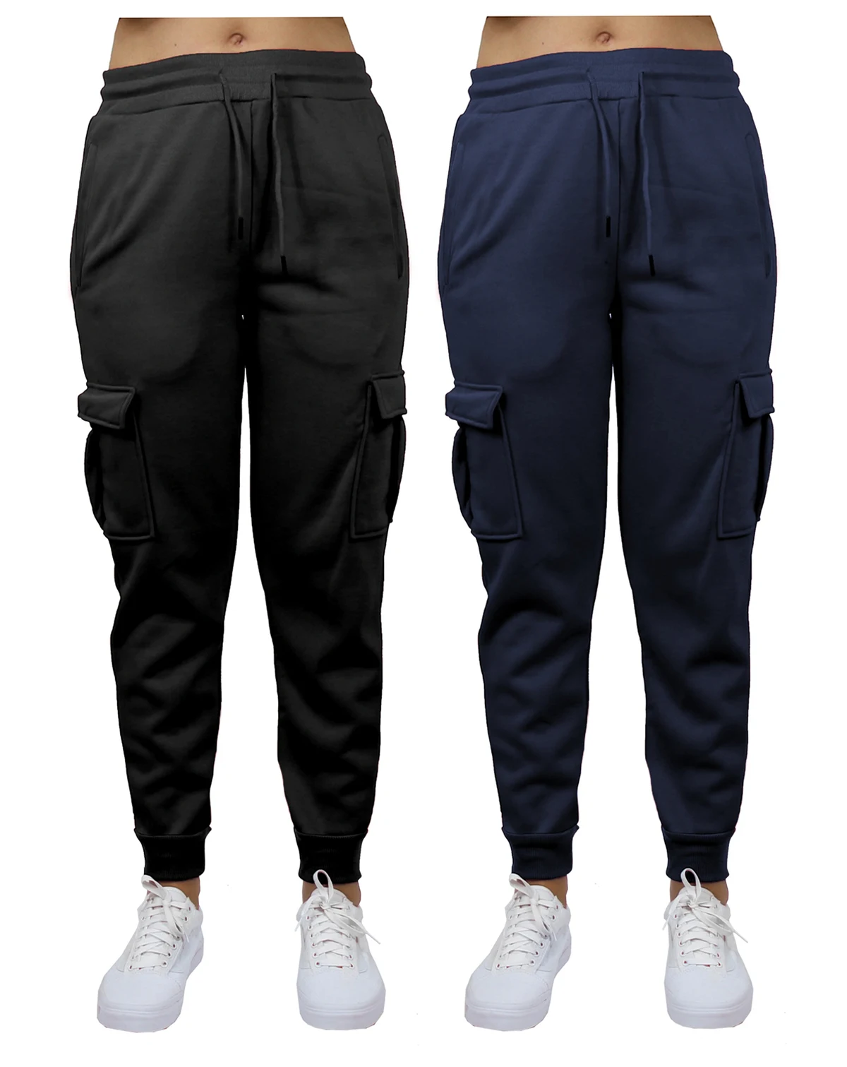 Women's Heavyweight Loose Fit Fleece Lined Cargo Jogger Pants Set, 2 Pack