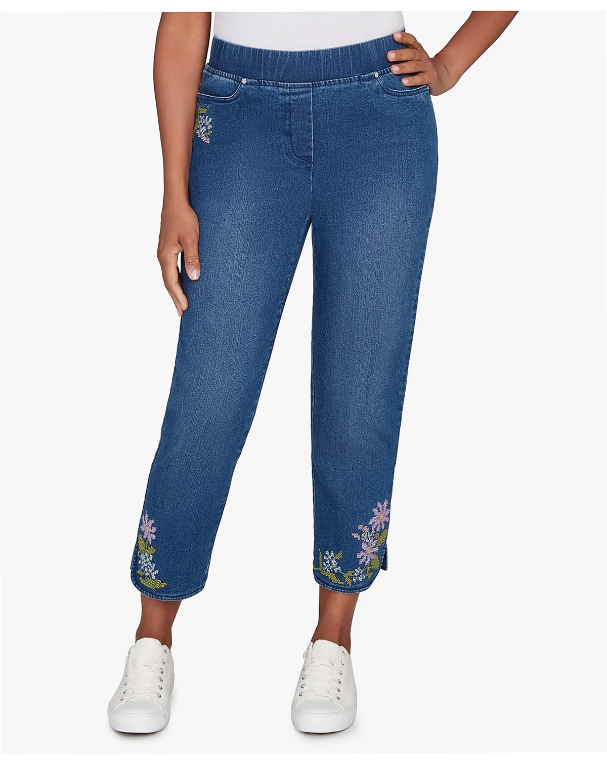 Women's Hilton Head Cross Stitch Flower Embroidery Ankle Pants