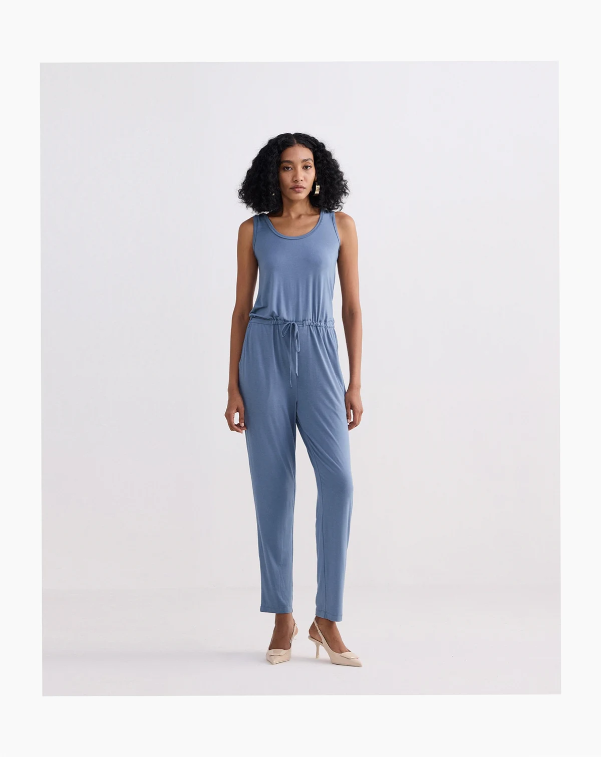 Women's Relaxed Drawstring Jumpsuit in Blue