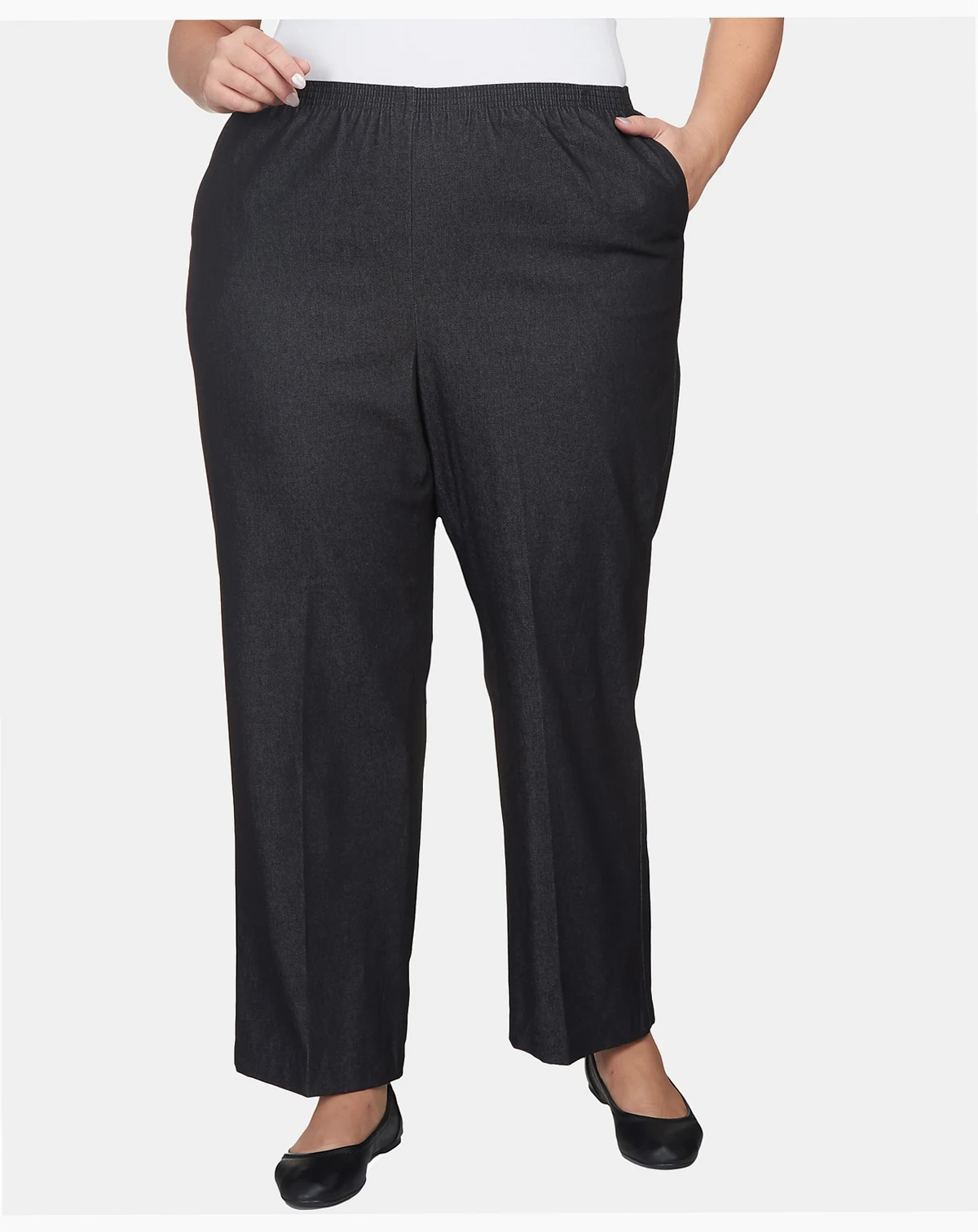 Plus Size Comfort Waistband Mid Rise Average Length Straight Leg Denim Pant