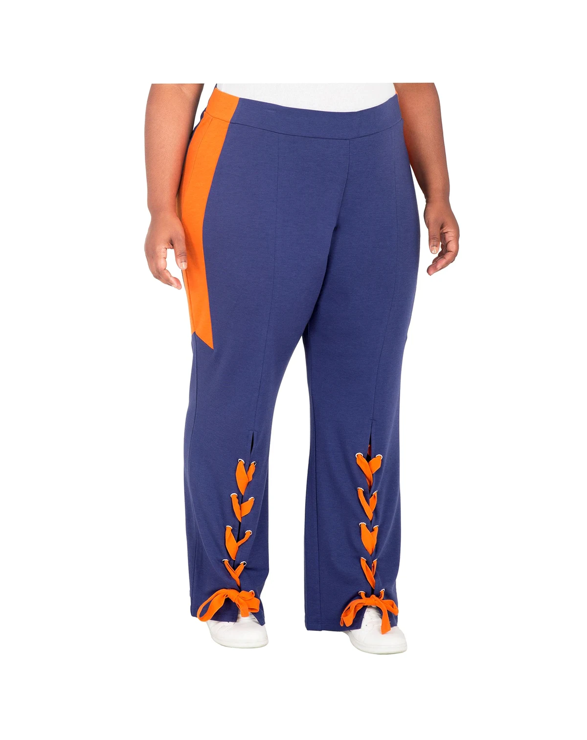 Plus Size Side Stripe Lace Up Hem Pants
