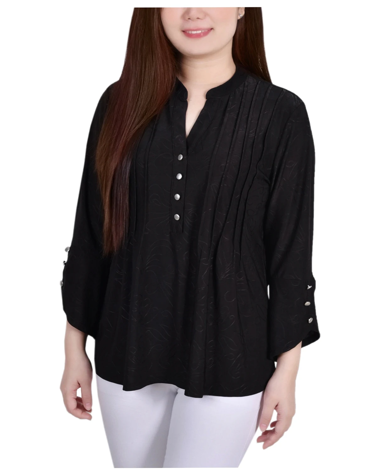 Women's 3/4 Sleeve Overlapped Bell Sleeve Y-Neck Top