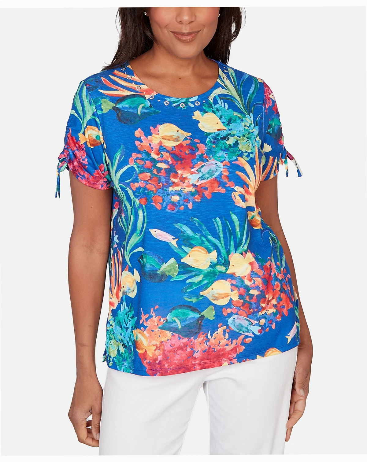 Petite Tropical Reef Tie Sleeve Top