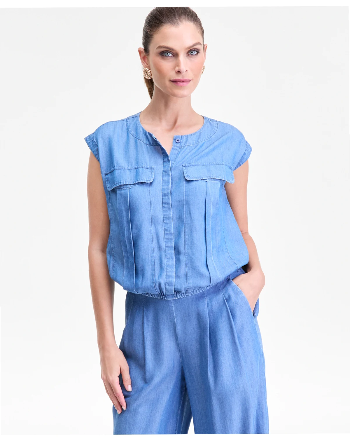Women's Sleeveless Chambray Utility Shirt, Macy's Exclusive