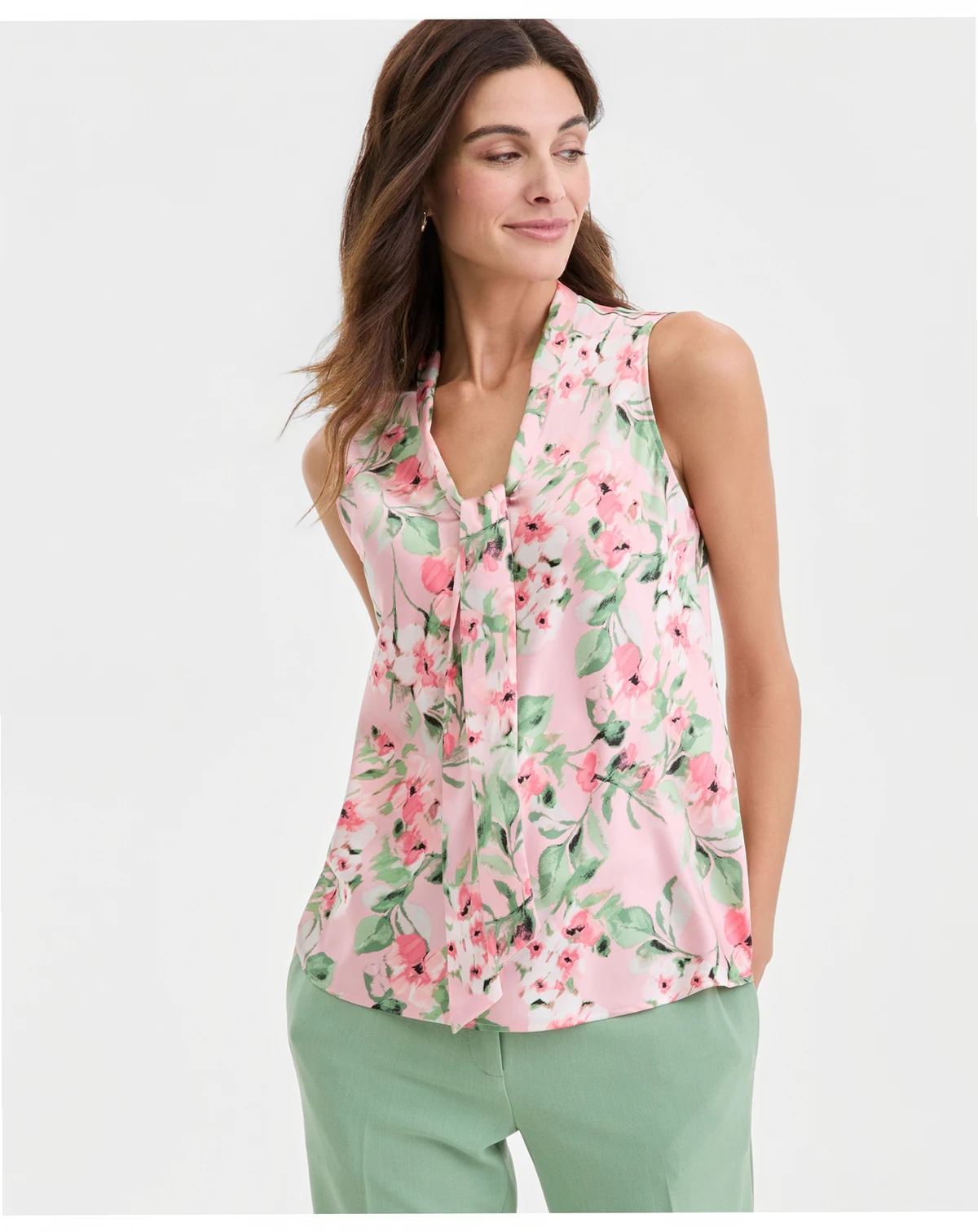 Women's Floral Sleeveless Tie-Front Blouse