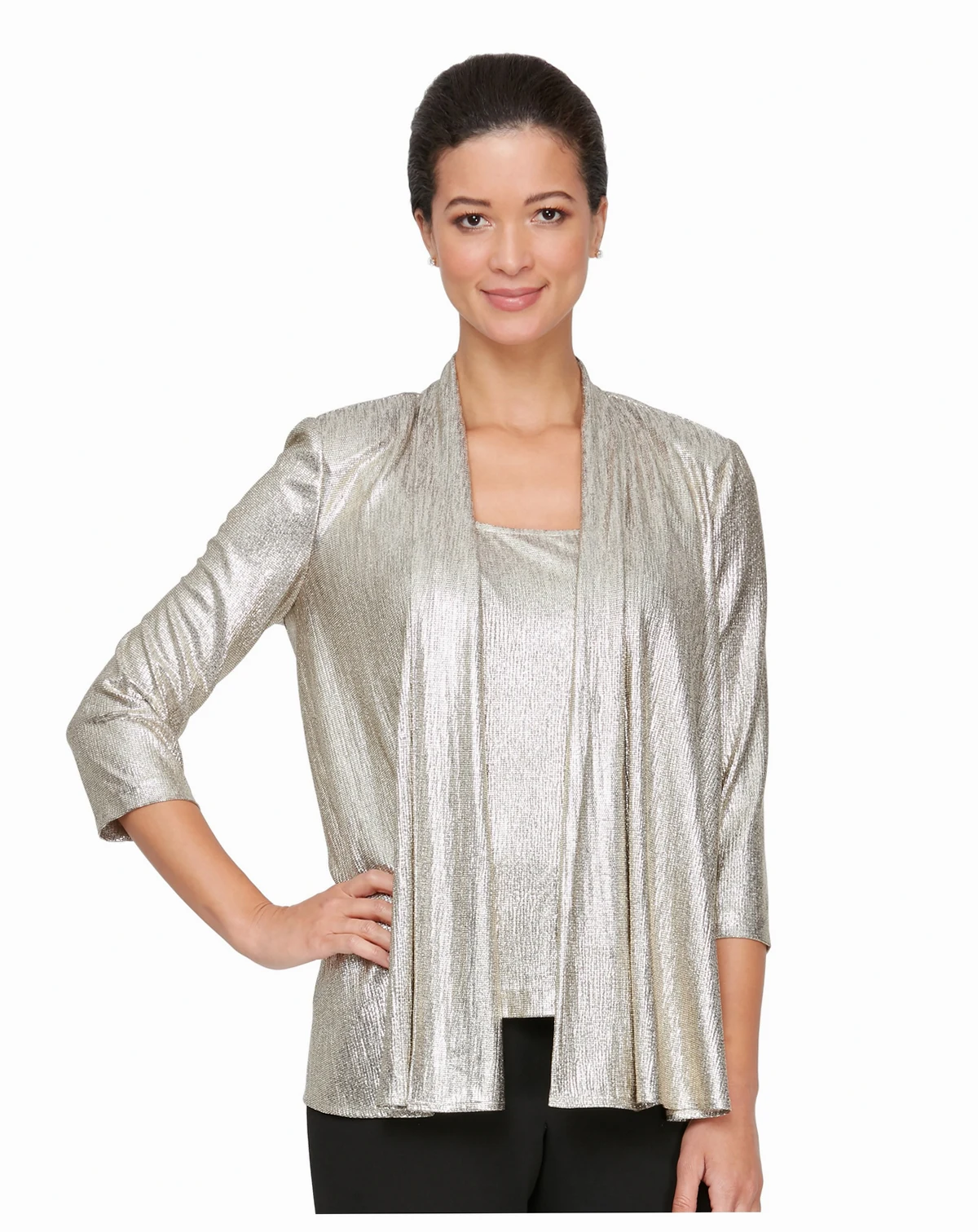 Women's Open Metallic Jacket and Tank Twinset