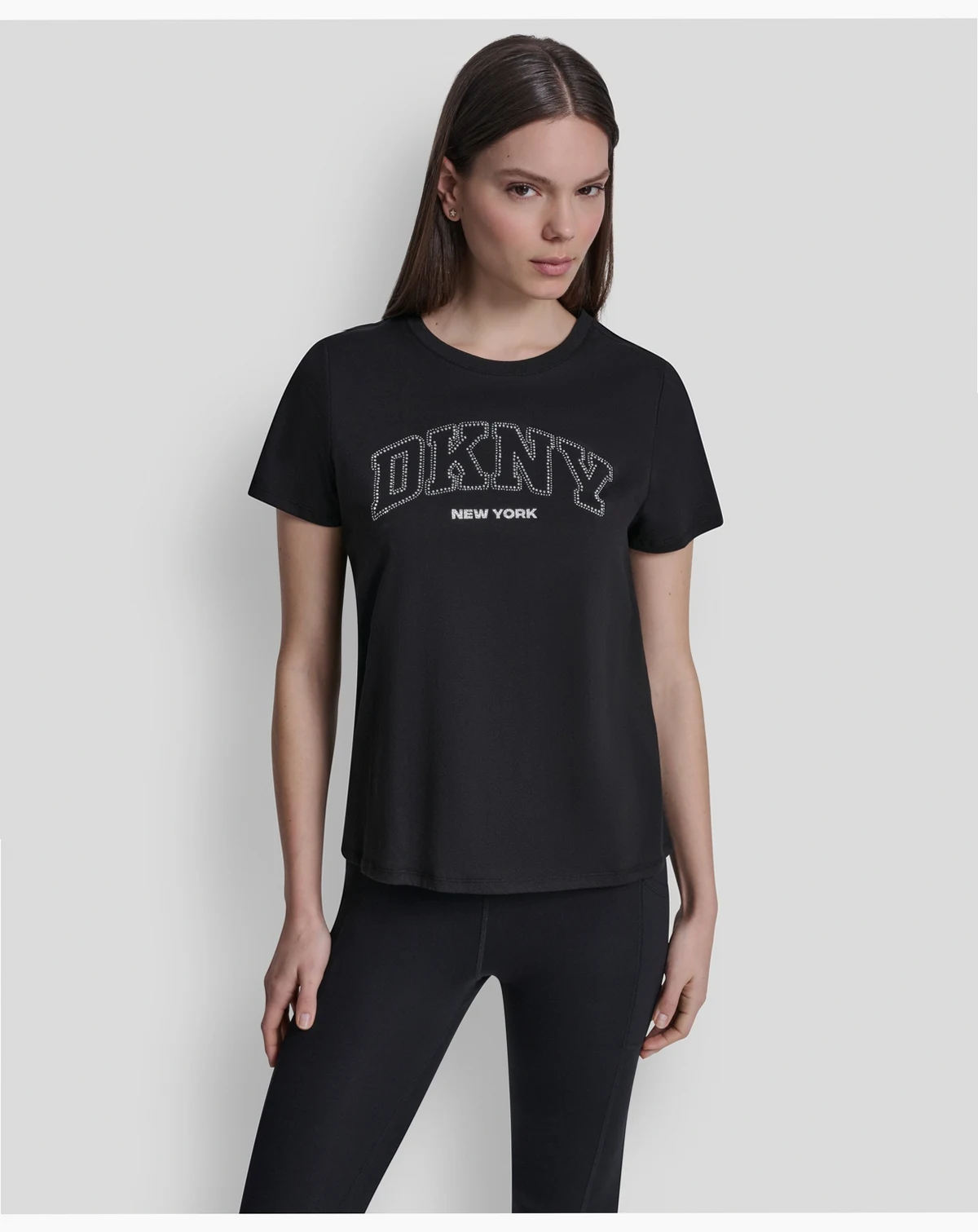 Women's Rhinestone Varsity Logo Relaxed Fit Pull-On T-Shirt