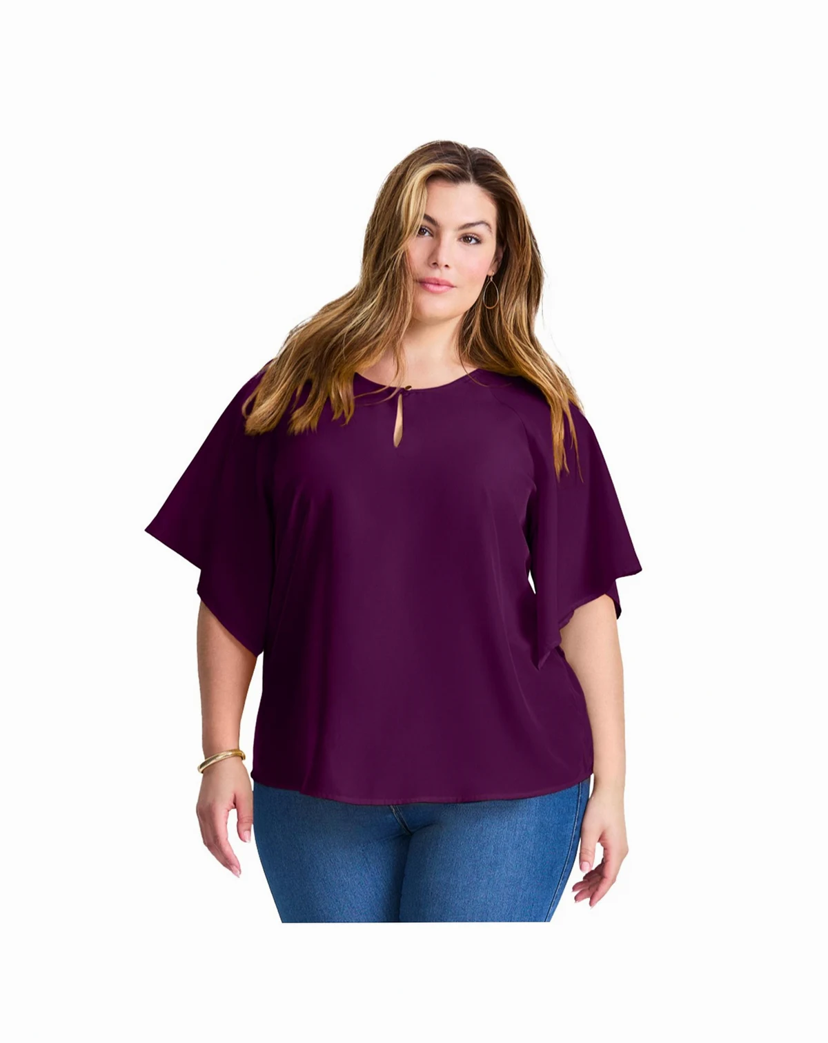 Women's Flutter Sleeve Keyhole Blouse