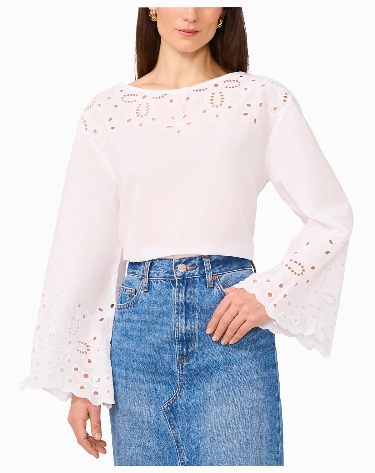 Women's Cotton Eyelet Bell-Sleeve Blouse