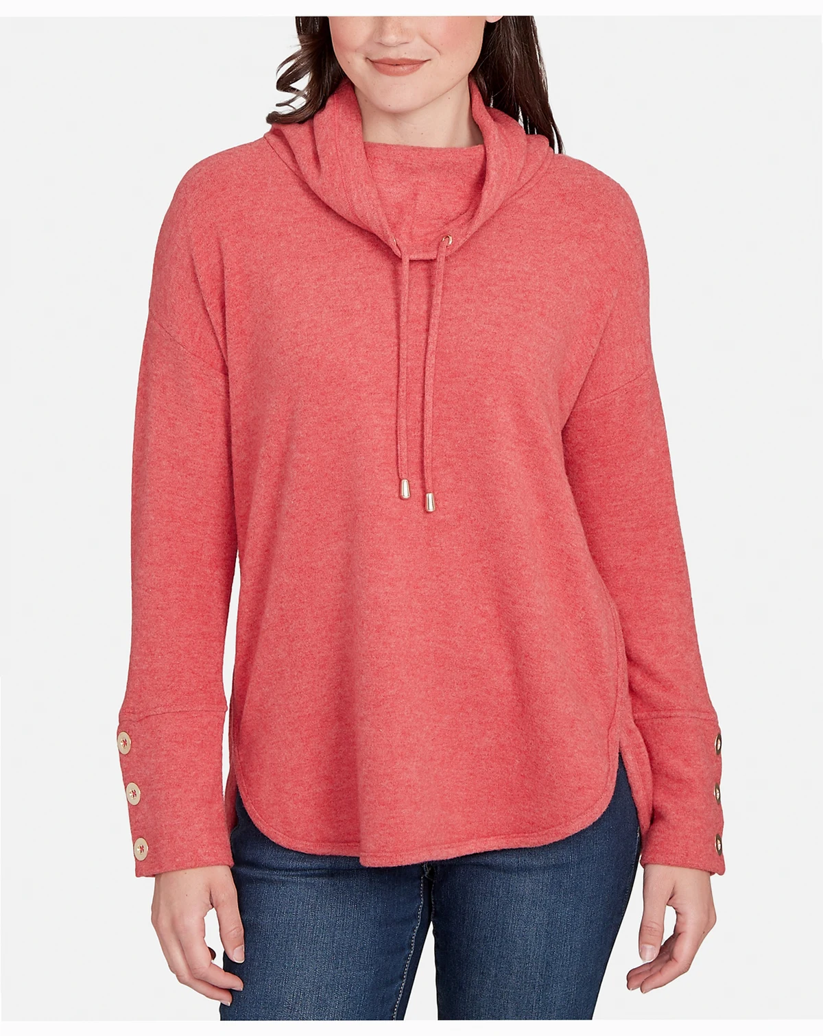 Petite Cowl Neck Cozy Hatchi Drawstring Top