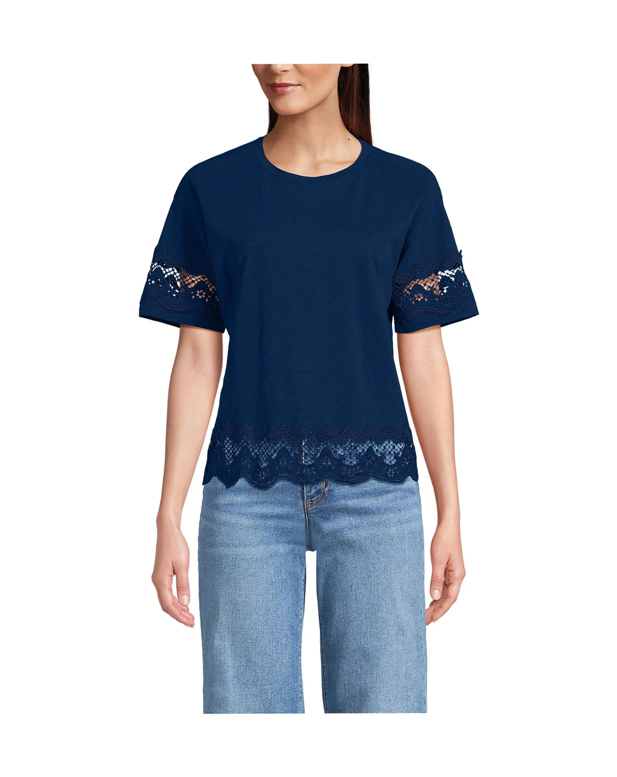 Women's Short Sleeve Slub Jersey Cutwork T-Shirt