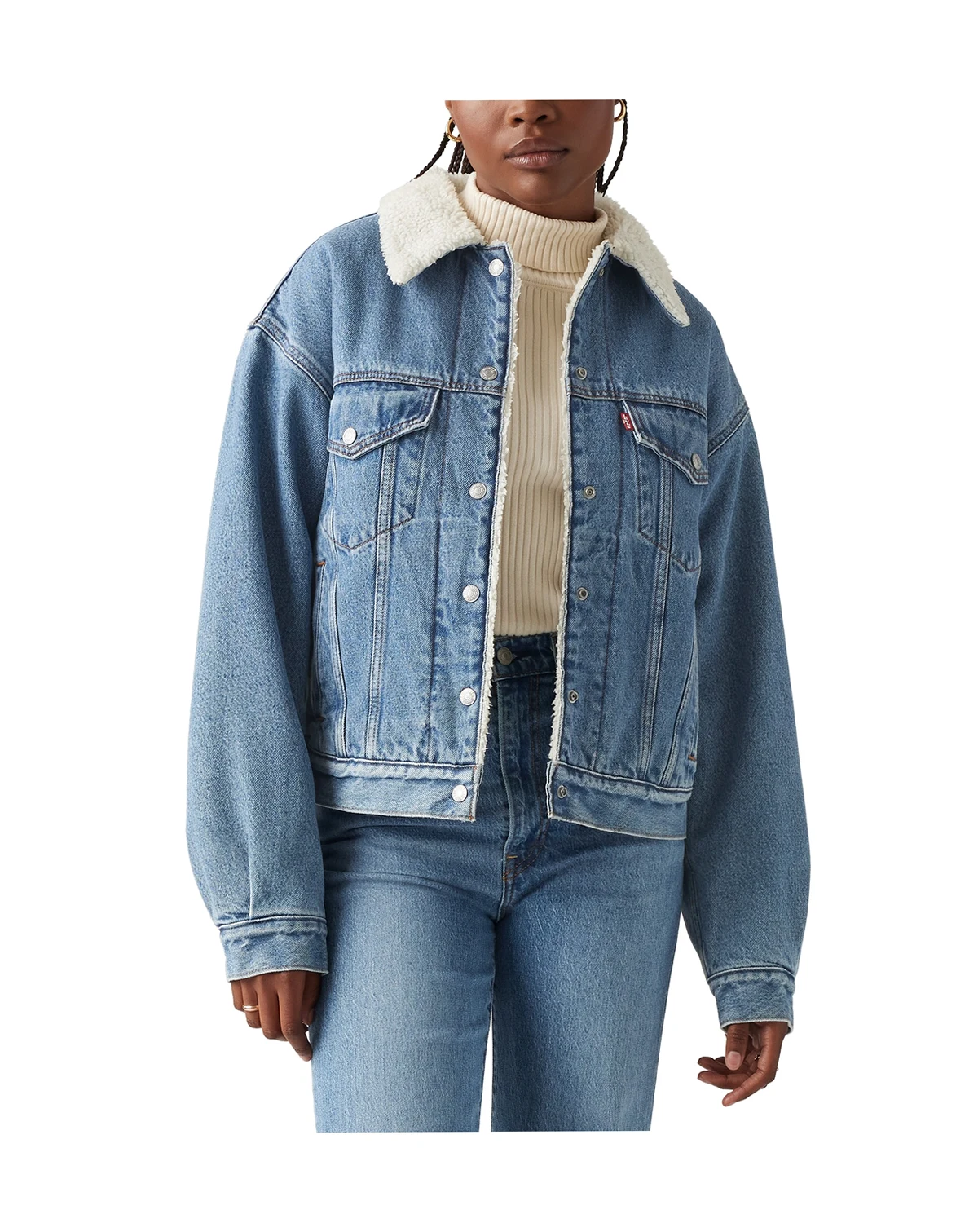 Women's 90s Denim Trucker Jacket with Sherpa Lining