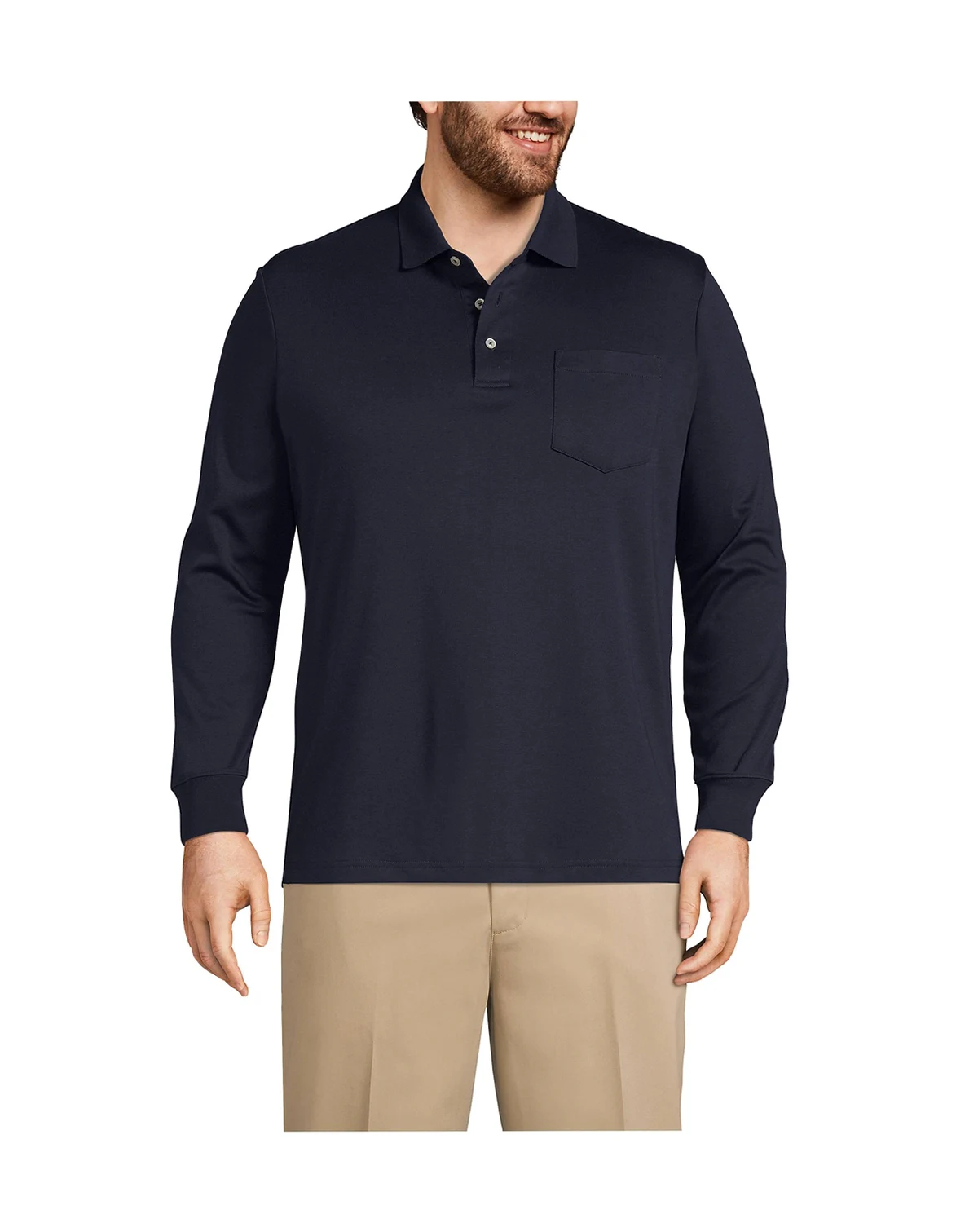 Big & Tall Long Sleeve Cotton Supima Polo Shirt with Pocket