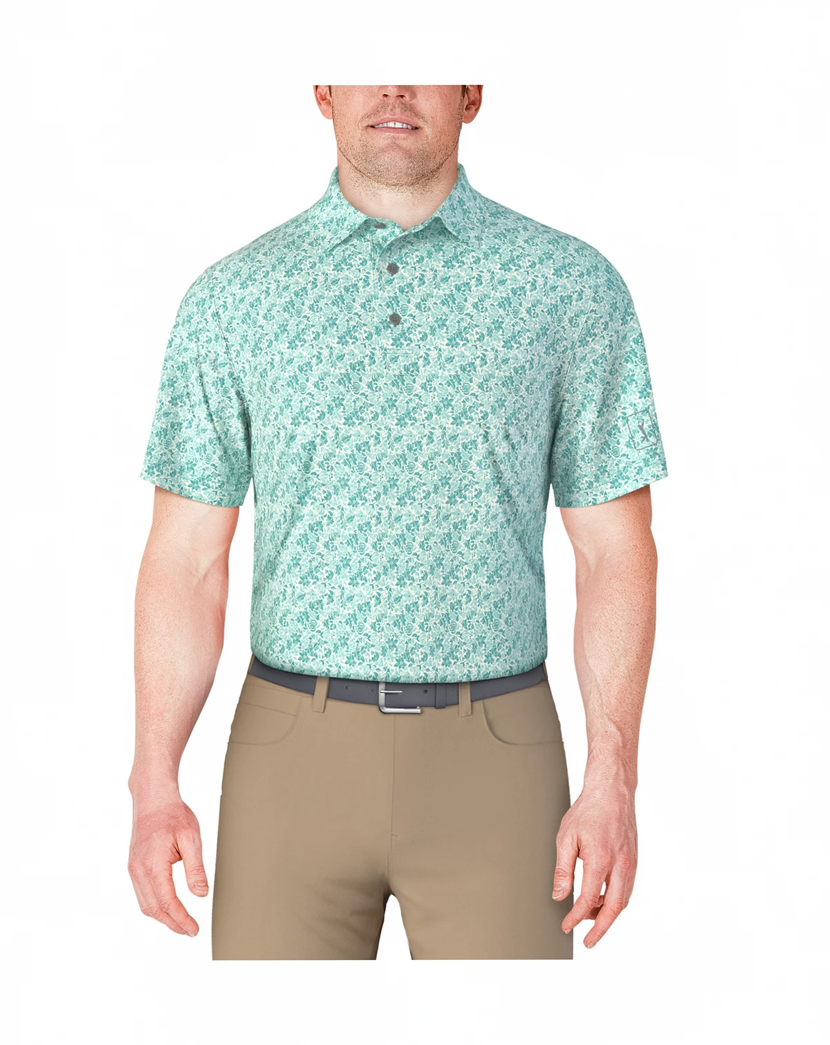 Men's Short Sleeve Botanical Print Golf Polo Shirt