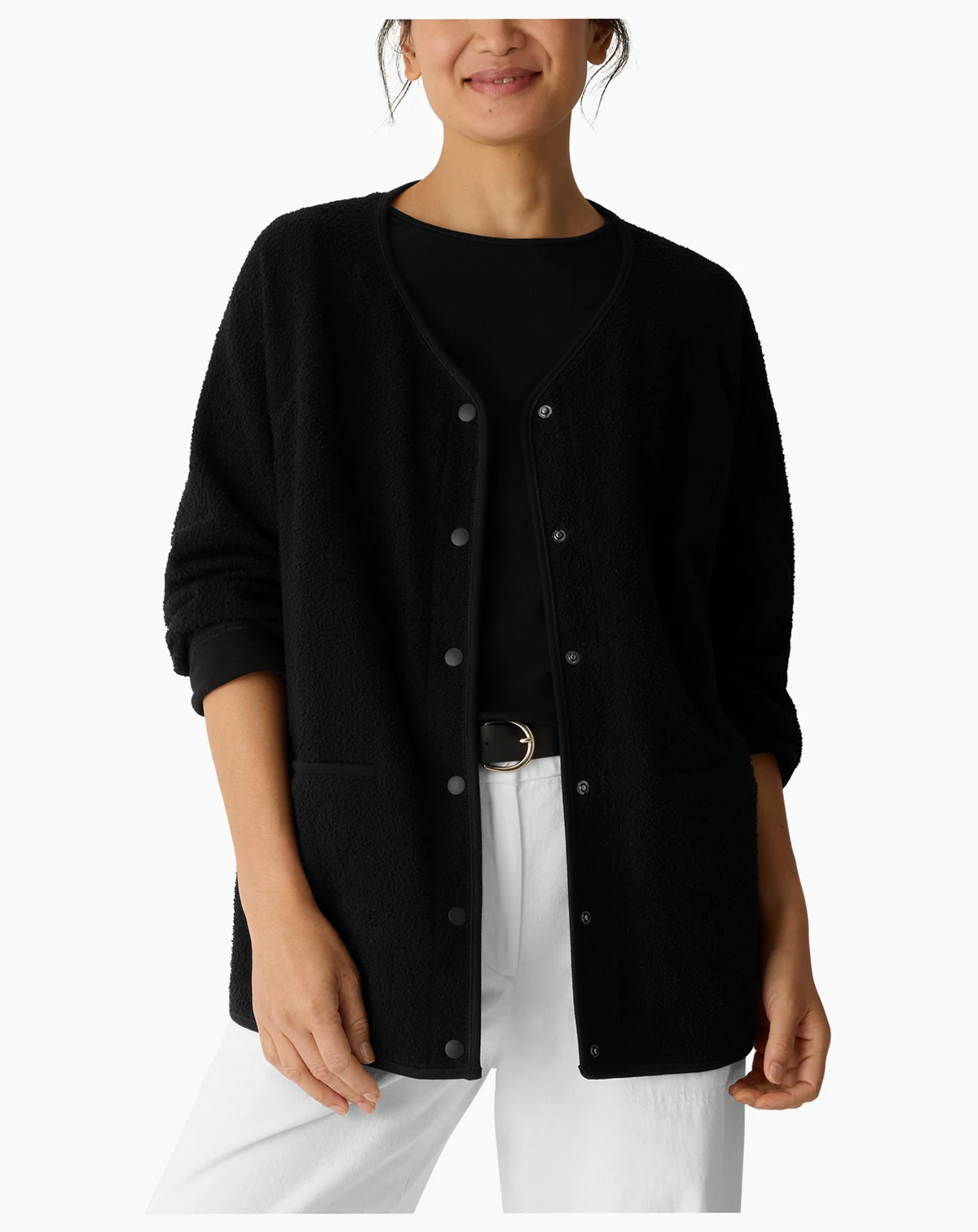 Women's V-Neck Snap Front Jacket, Regular And Petites