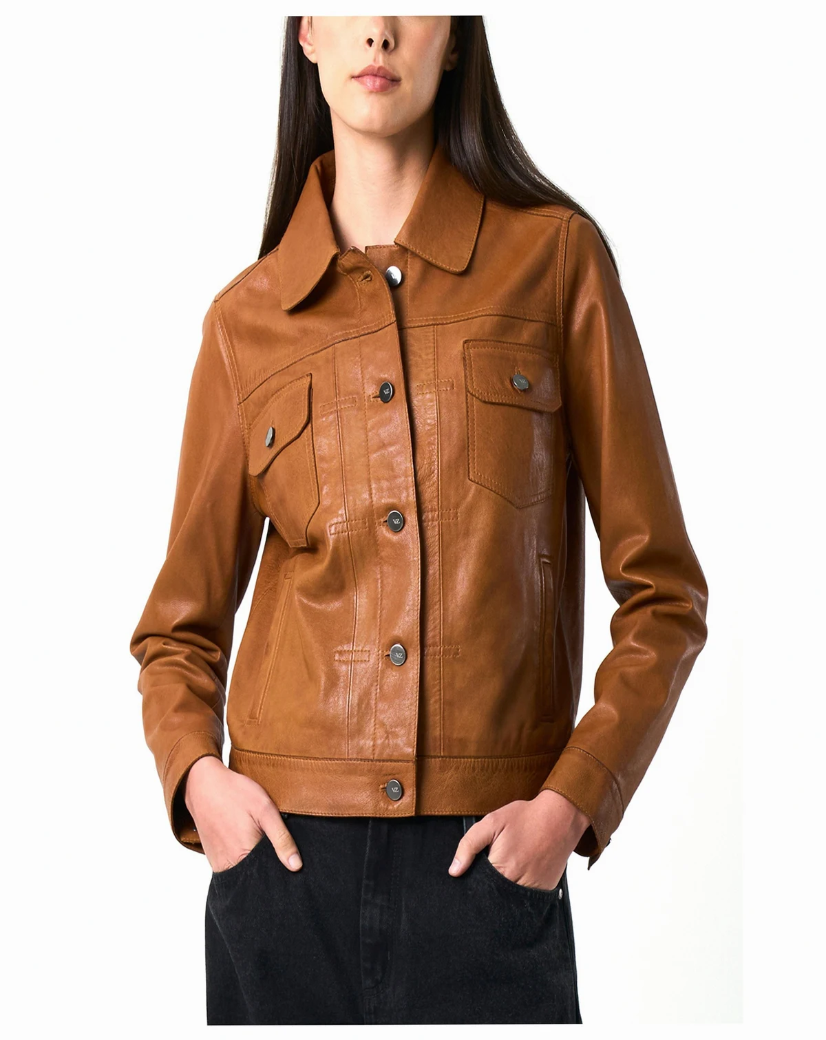 Women's Kalahari Genuine Leather Semi-Fitted Silhouette Trucker Jacket