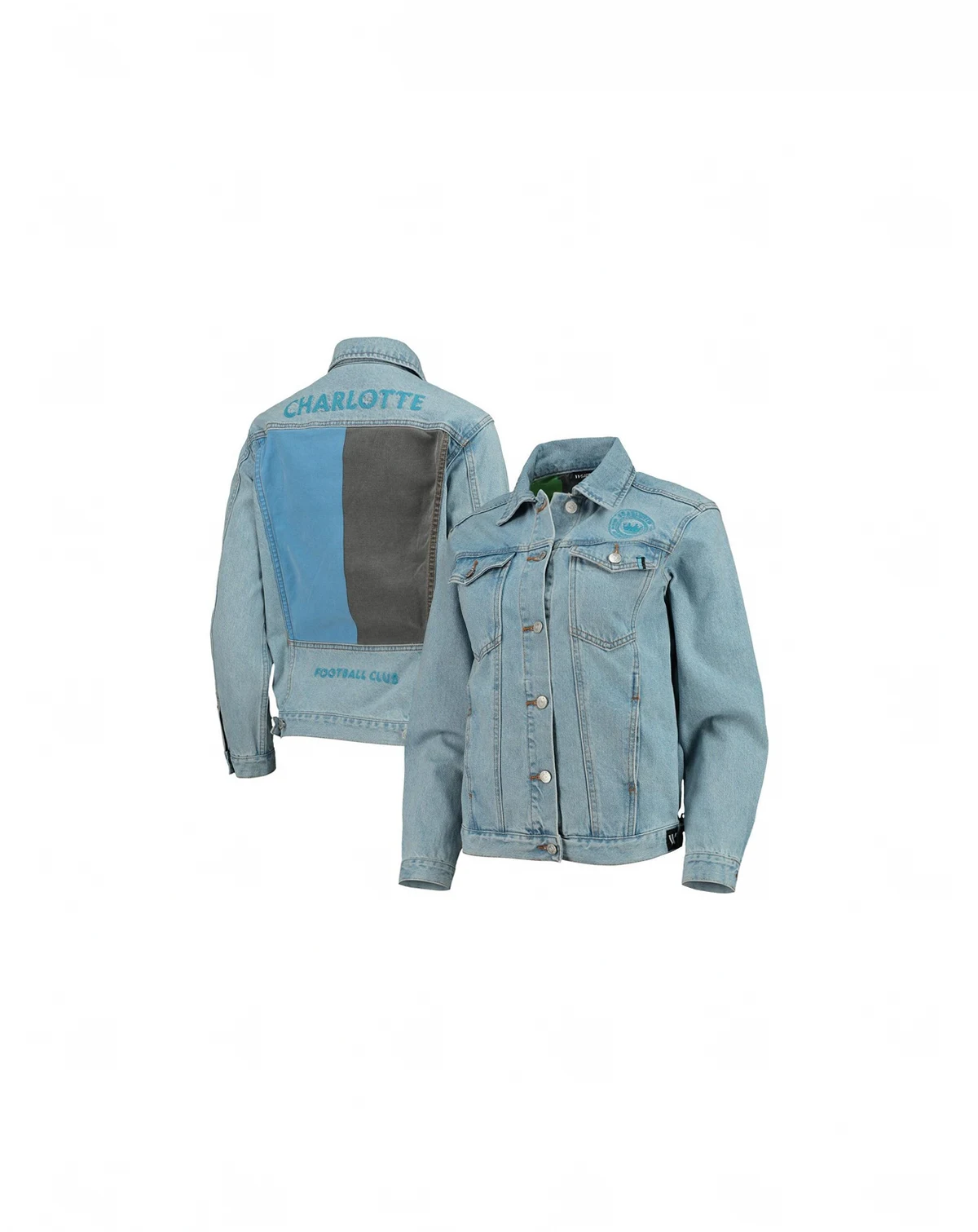 Women's Blue Charlotte FC Print Denim Button-Up Jacket