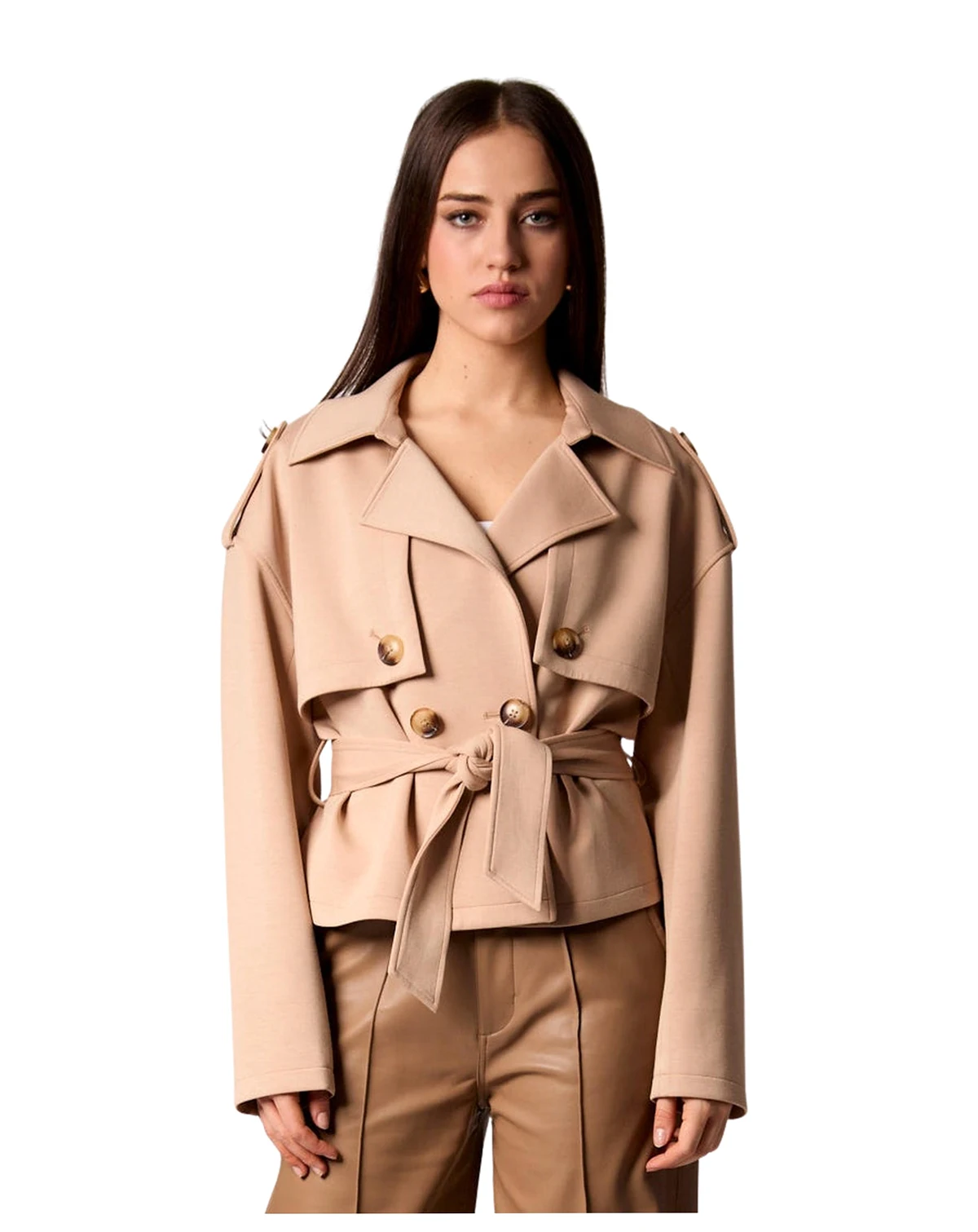 Women's Cropped Scuba Belted Trench Coat