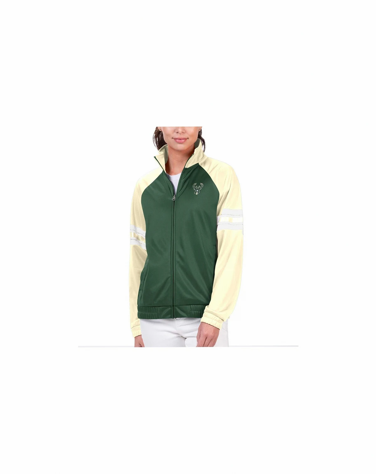 Women's Hunter Green Milwaukee Bucks Main Player Raglan Rhinestone Full-Zip Track Jacket