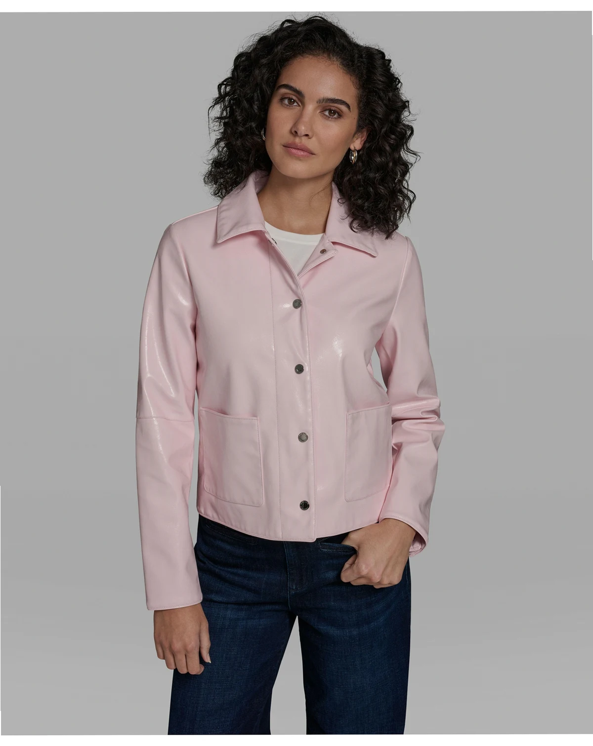 Women's Short Faux Patent Leather Jacket